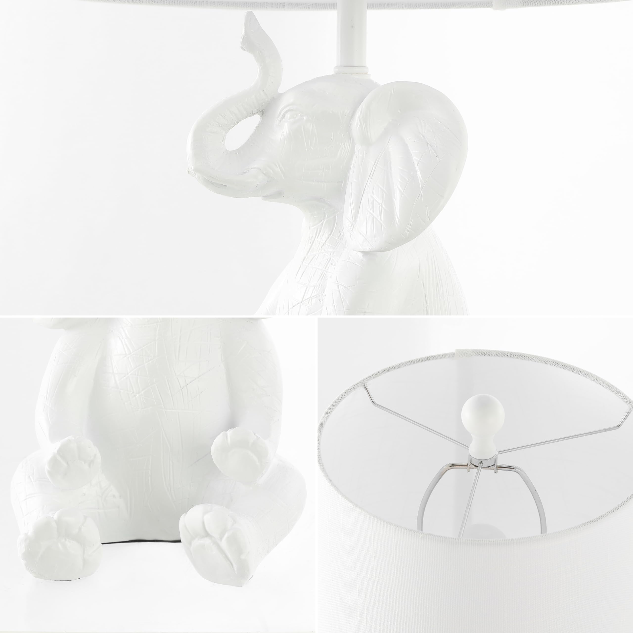 Jonathan Y Jyl4060A Kairi 21" Modern Shabby Chic Resin/Iron Happy Elephant Led Kids' Table Lamp With Phone Stand, White, For Living Room, Bedroom