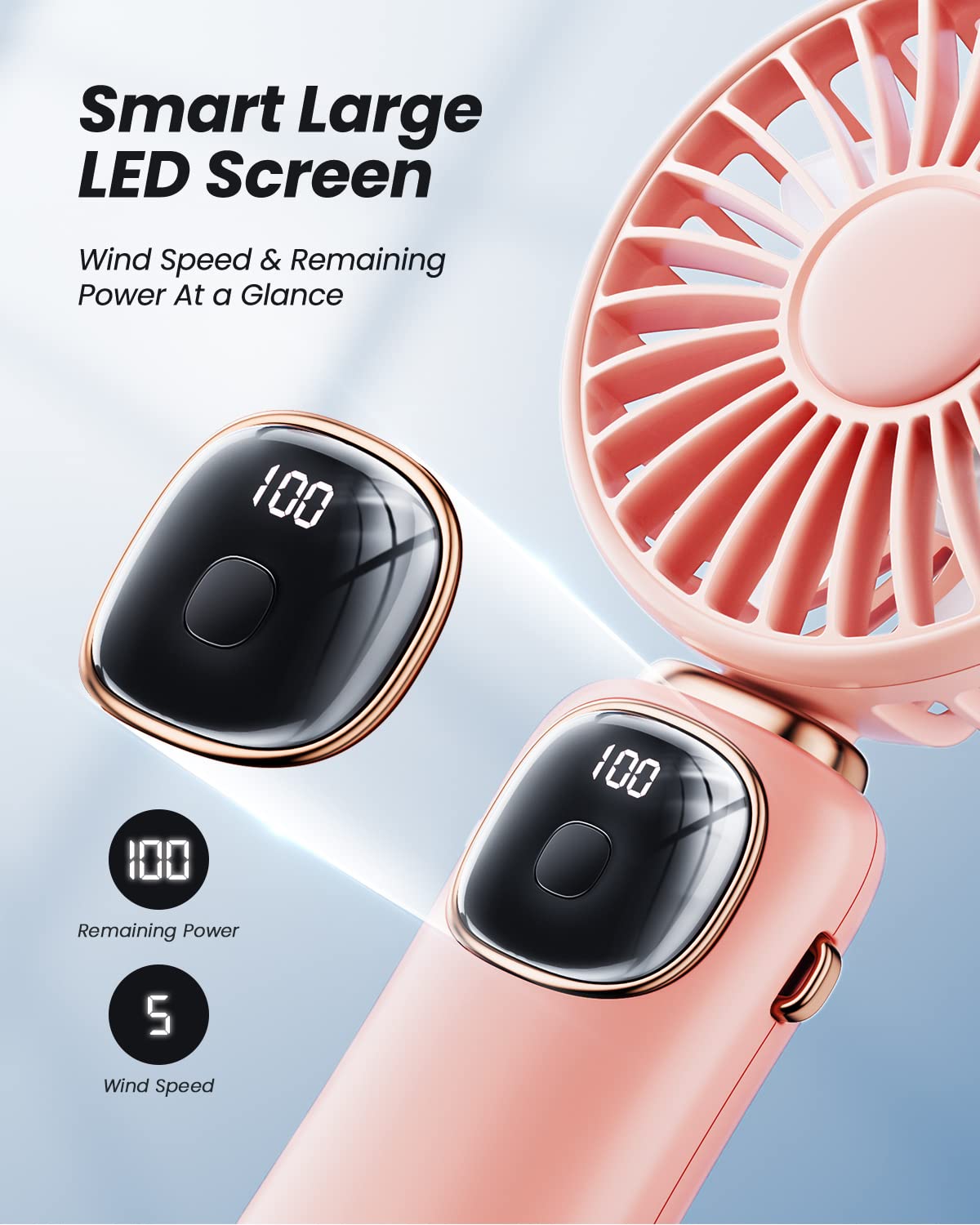 Portable Handheld Fan, 4000Mah Battery Operated Fan With Led Display, Handheld/Neck/Desk 3 In 1