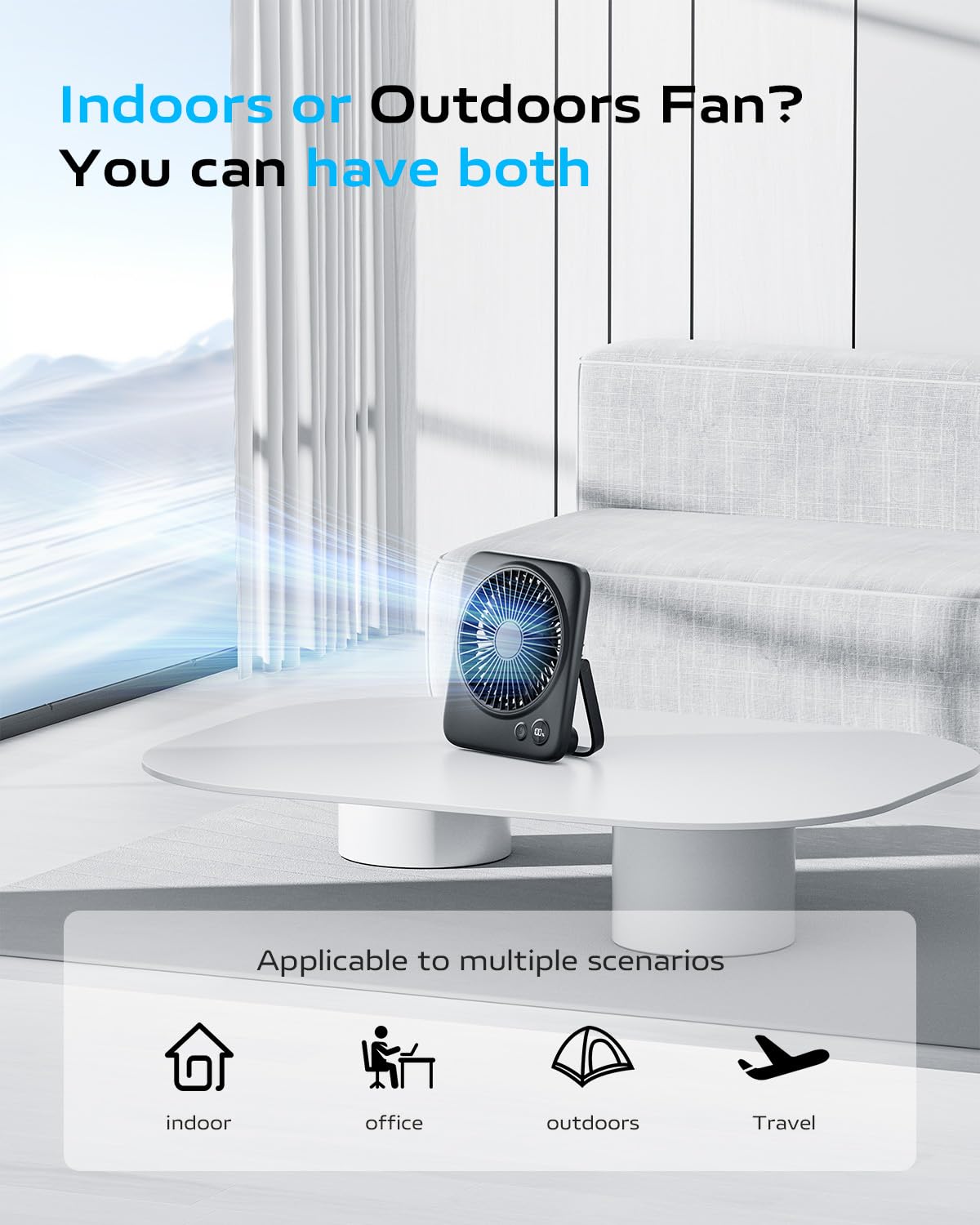 Otlonpe Small Desk Fan 6.5 Inch, 4000Mah Rechargeable Portable Fan For Travel, Slim Quiet, 7.5-22H