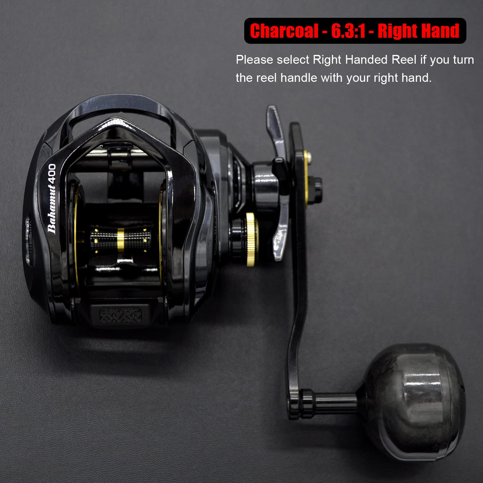 Camekoon Bahamut 400 Baitcaster Reels, Large Capacity For Jigging, 10+1 Stainless Steel Bearings, 35 Lbs Drag, 4.5In Long Power Handle, Carbon Fiber Frame And Side Covers, Baitcasting Fishing Reel