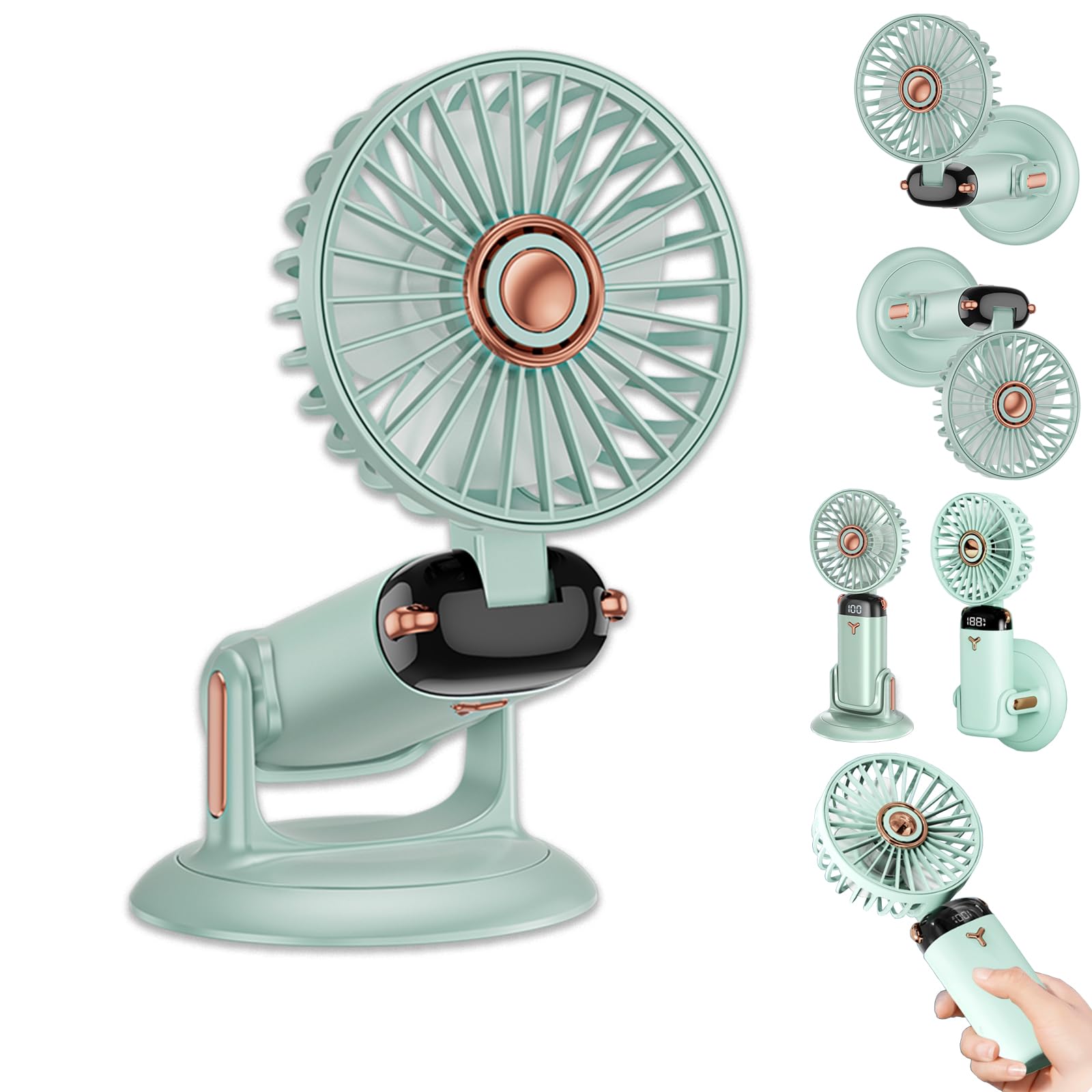 360° rotating folding handheld fan with 5 speed settings and rechargeable 2400mAh battery Koospark
