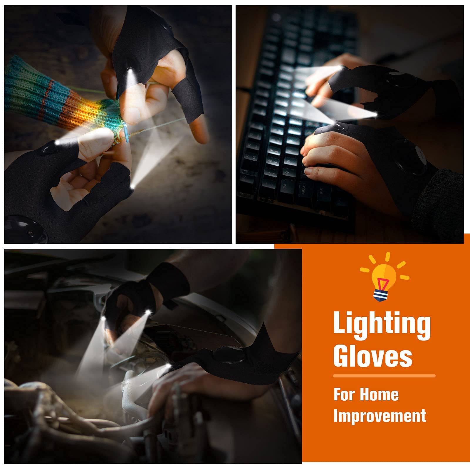 Jasee Led Flashlight Gloves,  For Men Him Dad Husband Boyfriend, Cool Gadgets Waterproof Hands- Finger Lights For Night Fishing Repairing Running Camping, Fathers Day Birthday Christmas