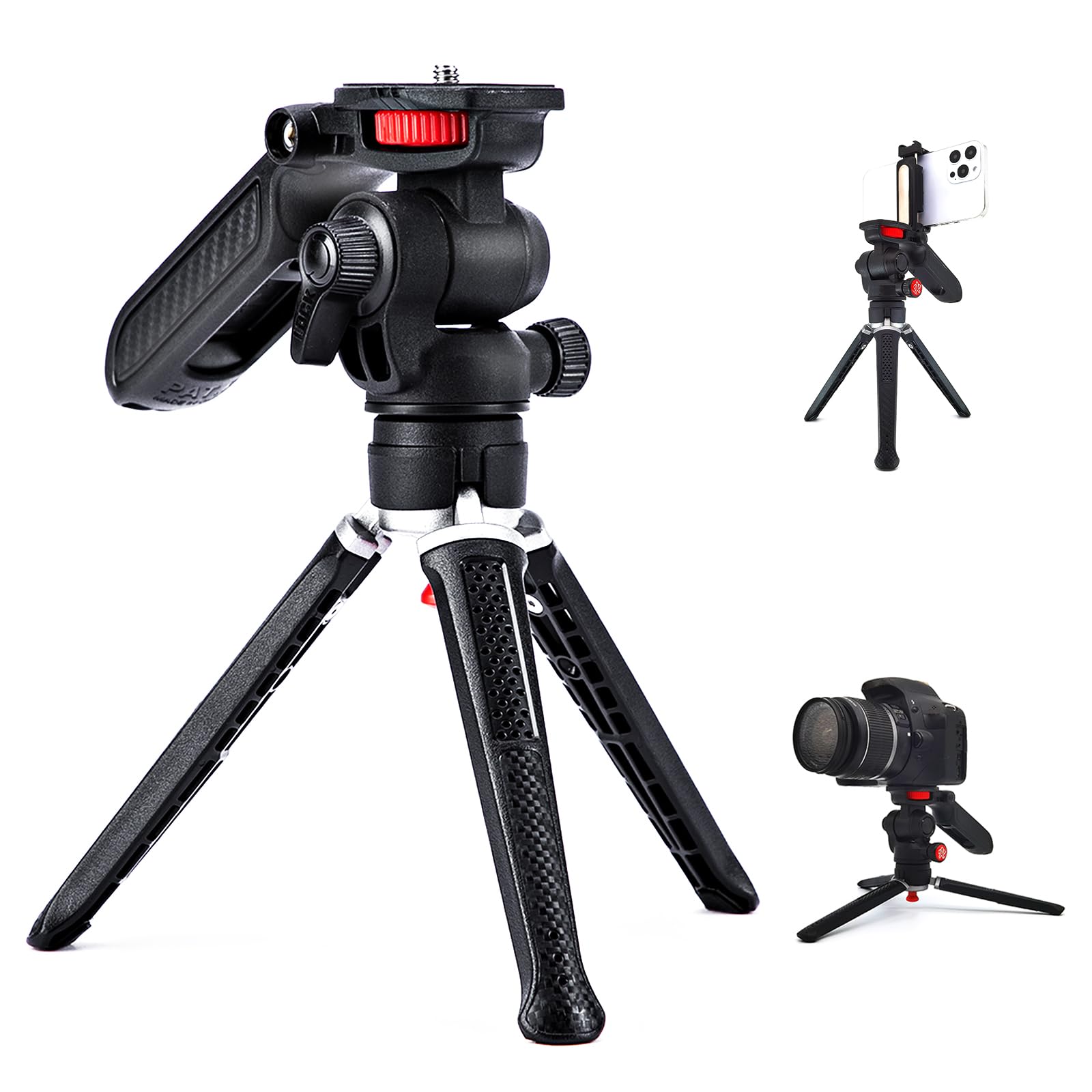 Goocong Mini Tripod For Camera, Small Camera Stand Tripod Phone Holder For Video Recording Vlogging Handle Grip With Cell Phone Mount, Cold Shoe Selfie Stick For Iphone Webcam Projector Camera