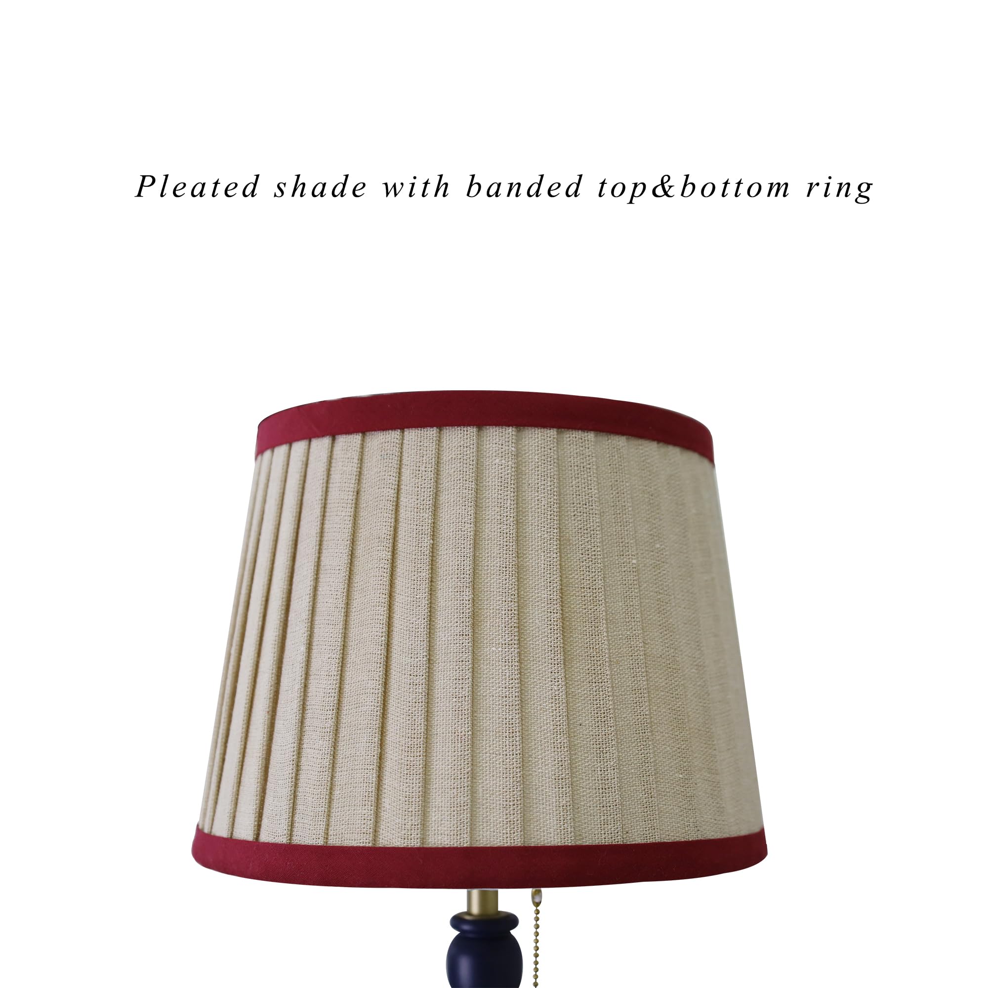 Sylw Modern Table Lamp For Living Room, Farmhouse Table Lamps, 8X8X15 Inch Navy Wood Base Desk Lamp Pull Chain Switch Desk Lamp For Bedrooms And Office (Cream Tapered Pleated Cloth Shade)