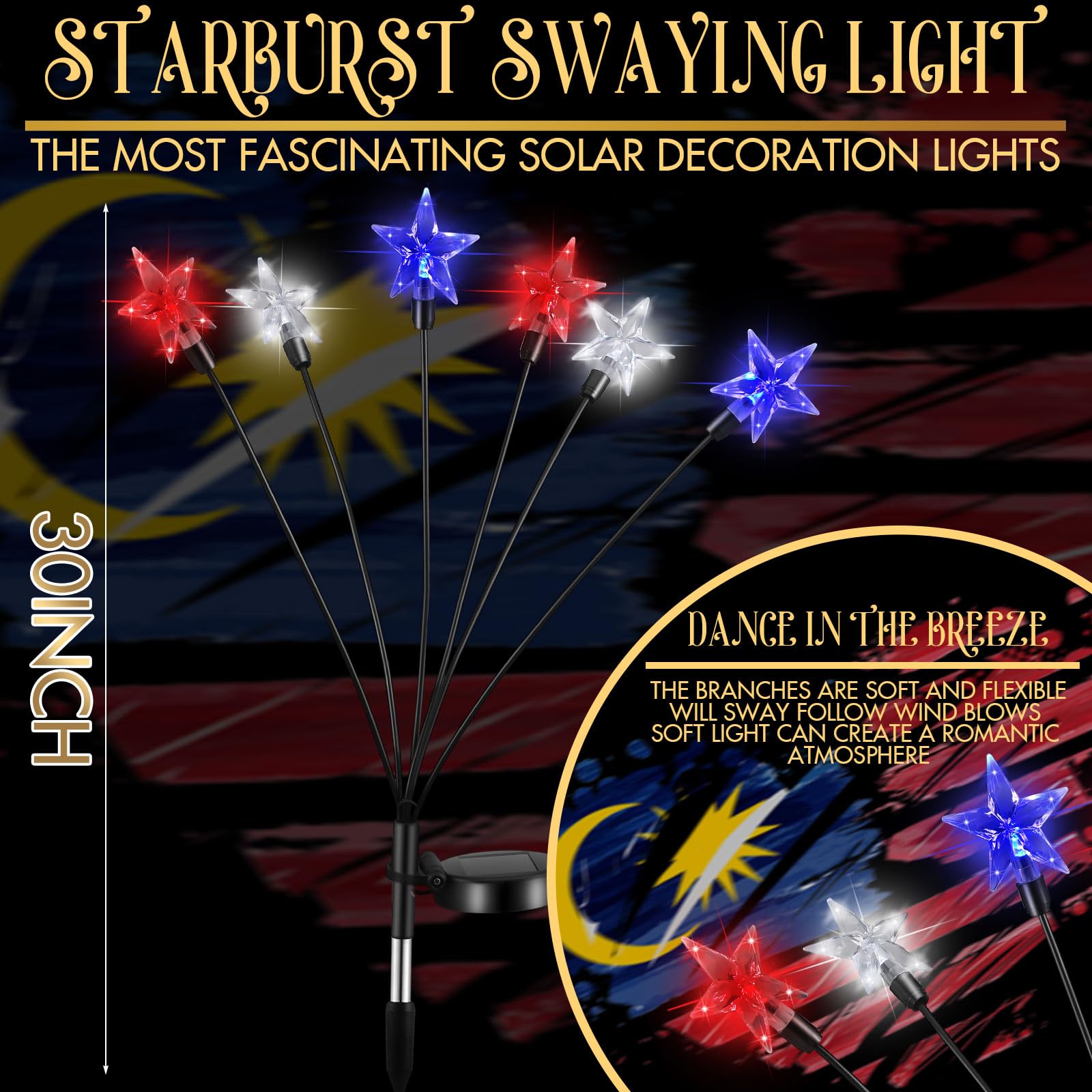 Tujoe 4 Pack Solar 4Th Of July Decorations Outdoor Lights, Red White And Blue 6 Led Star Stake Lights, Waterproof Patriotic Decorations For Independence Memorial Day Garden Yard Lawn Decor