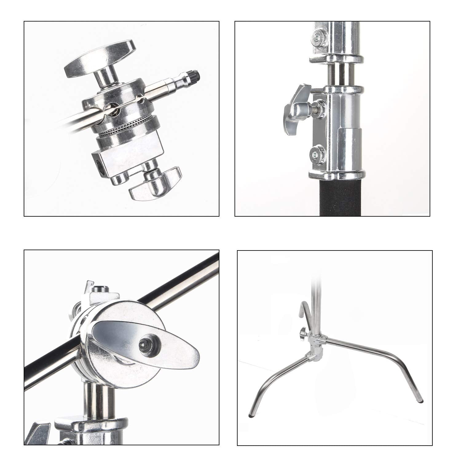 Eachshot C Stand Metal With Bag Wheel Max 10.8Ft/330Cm With 106Cm Holding Arm 2 Pieces Grip Head For Godox Ad400 Pro Ad600 Pro Ad600Bm Aputure 120D 300D Ii For Photography Studio Video Monolight