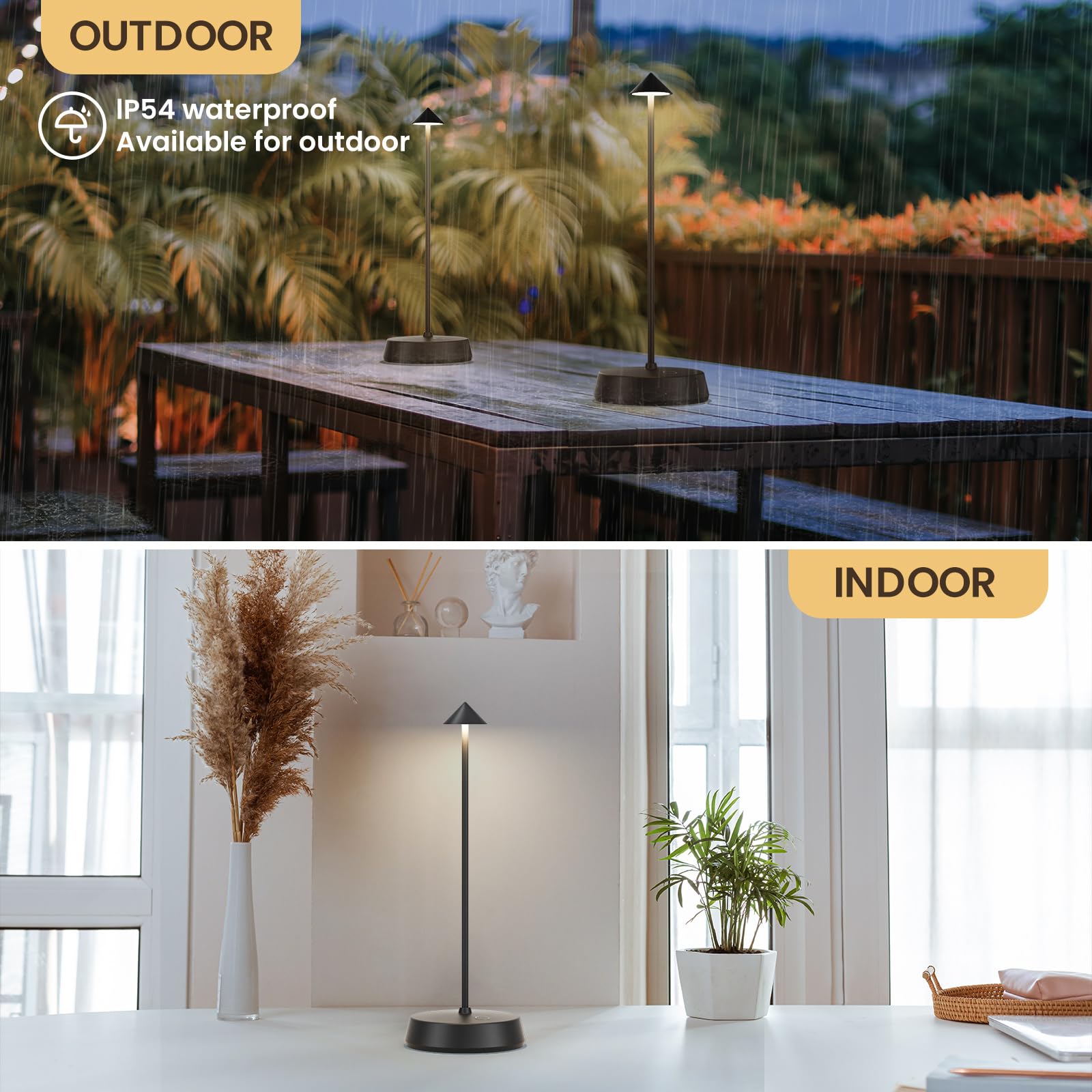 Kanweis Cordless Table Lamps Rechargeable, 6000Mah Led Battery Operated Desk Lamp, Portable Outdoor Waterproof Touch Stepless Dimmable Wireless Table Light For Dining Restaurant Home Patio (Black-1Pc)