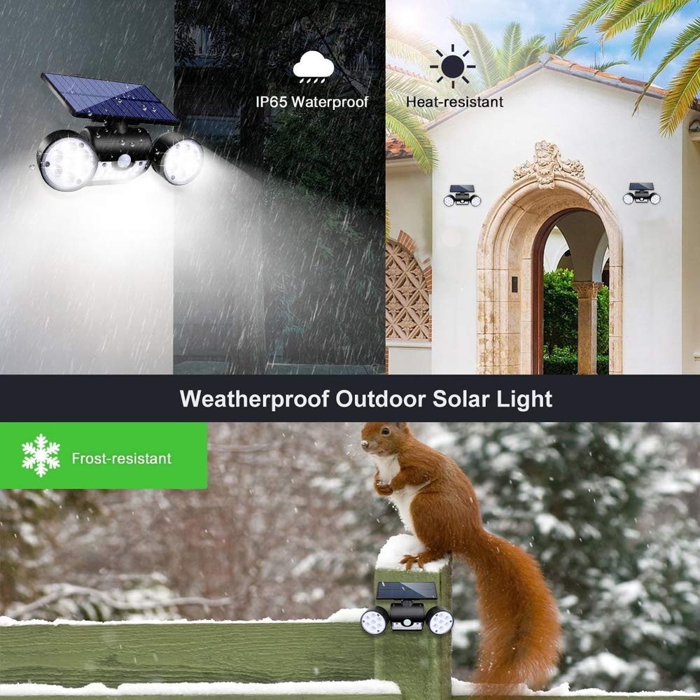 Ollivage Solar Lights Outdoor, Motion Sensor Security Lights Solar Wall Lights with Dual Head Spotlights LED Waterproof 360° Adjustable Solar Motion Lights - Koospark
