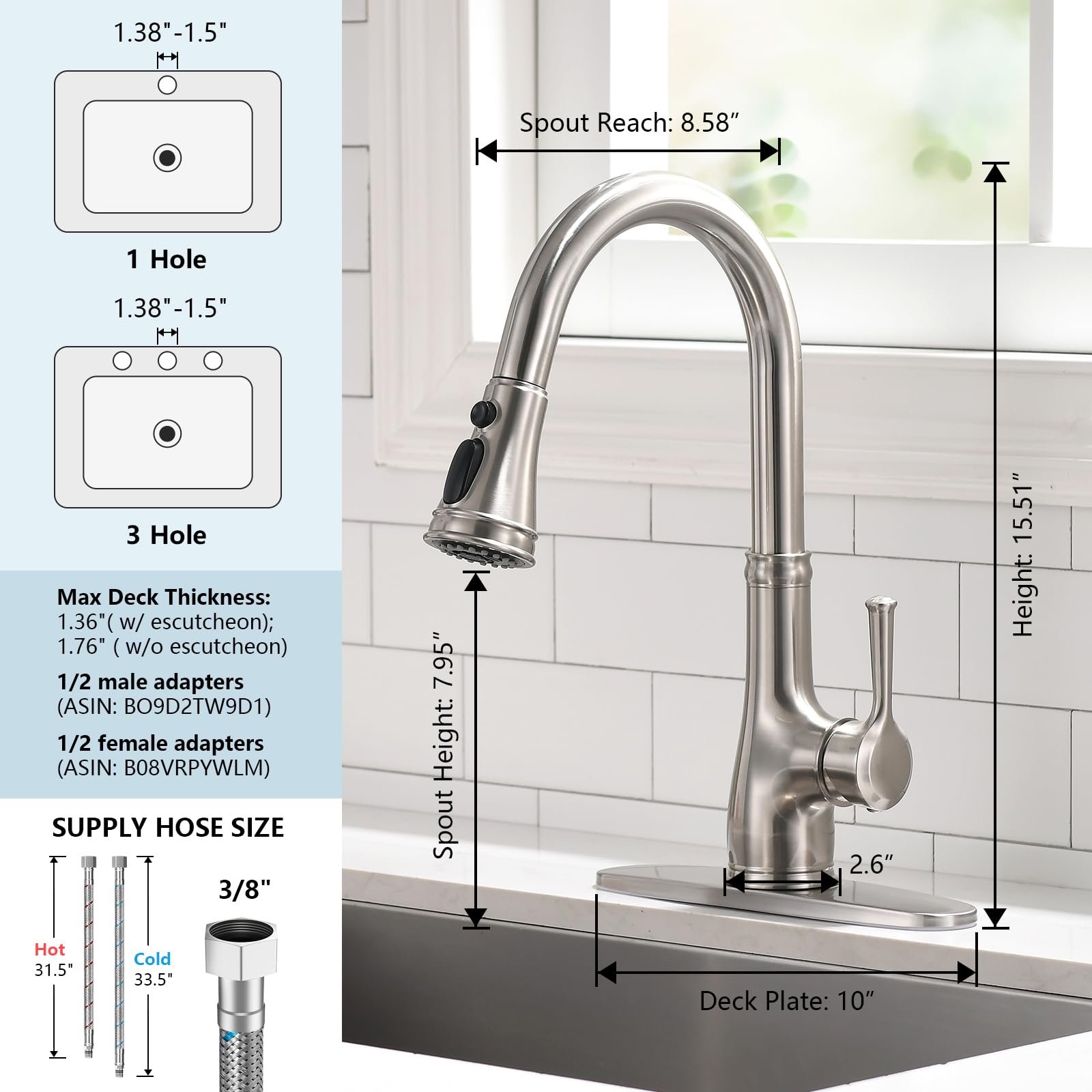 Wewe Kitchen Faucet-Single Handle Stainless Steel Brushed Nickel Pull Down Kitchen Sink Faucet With Pull Out Sprayer