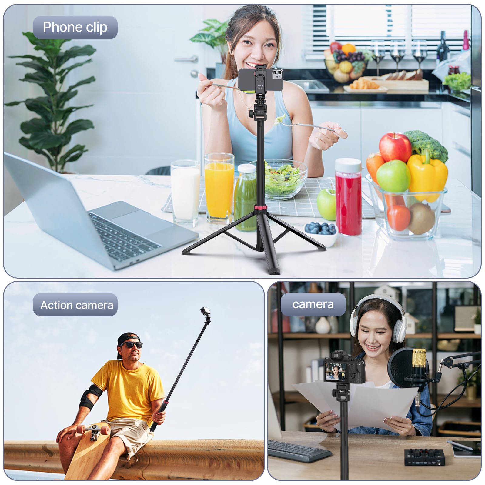 Ulanzi Mt-79 Extendable Tripod Aluminum, 81" Portable Adjustable Light Stand With 1/4" Screw, 360° Ball Head Camera Phone Tripod For Camera Video Light Smartphone, Lightweight For Travel