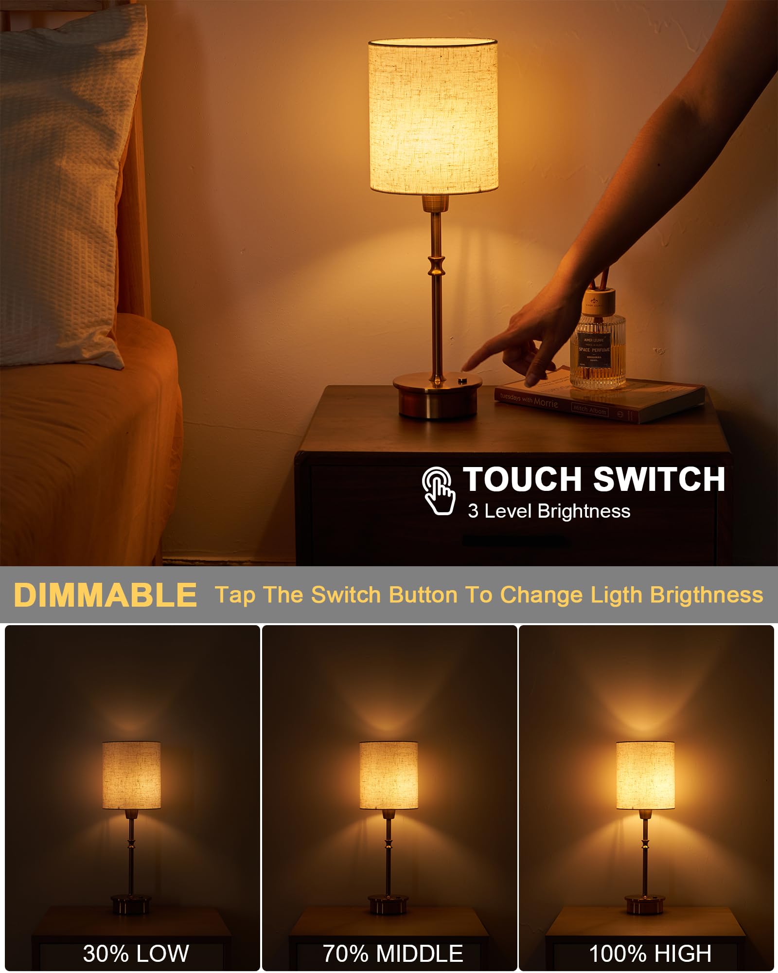 Umexus Cordless Table Lamp Set Of 2, Rechargeable Battery Powered Light Patio, Dimmable Touch Nightstand Lights, Small Accent Lamp Linen Shade, Ambient Lighting For Home Kitchen Side End Dining Table