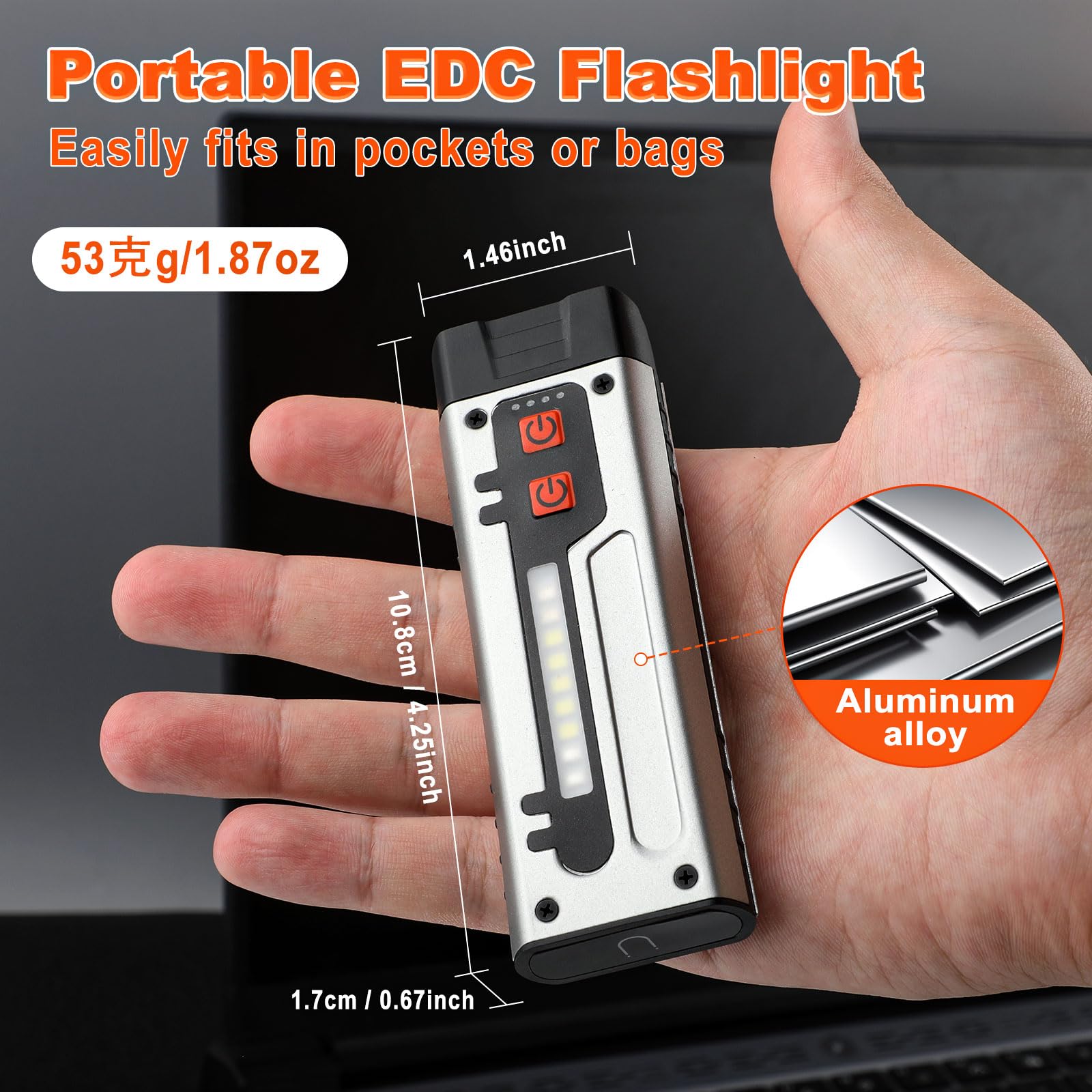 Ciwuzxs Edc Flashlight Clip-On Light, Rechargeable 1000 Lumens,6 Lighting Modes With Led Side Lights Type-C Rechargeable, Magnetic Flash Lights For Signaling, Work, Outdoor Or Indoor Use (1, Silver)