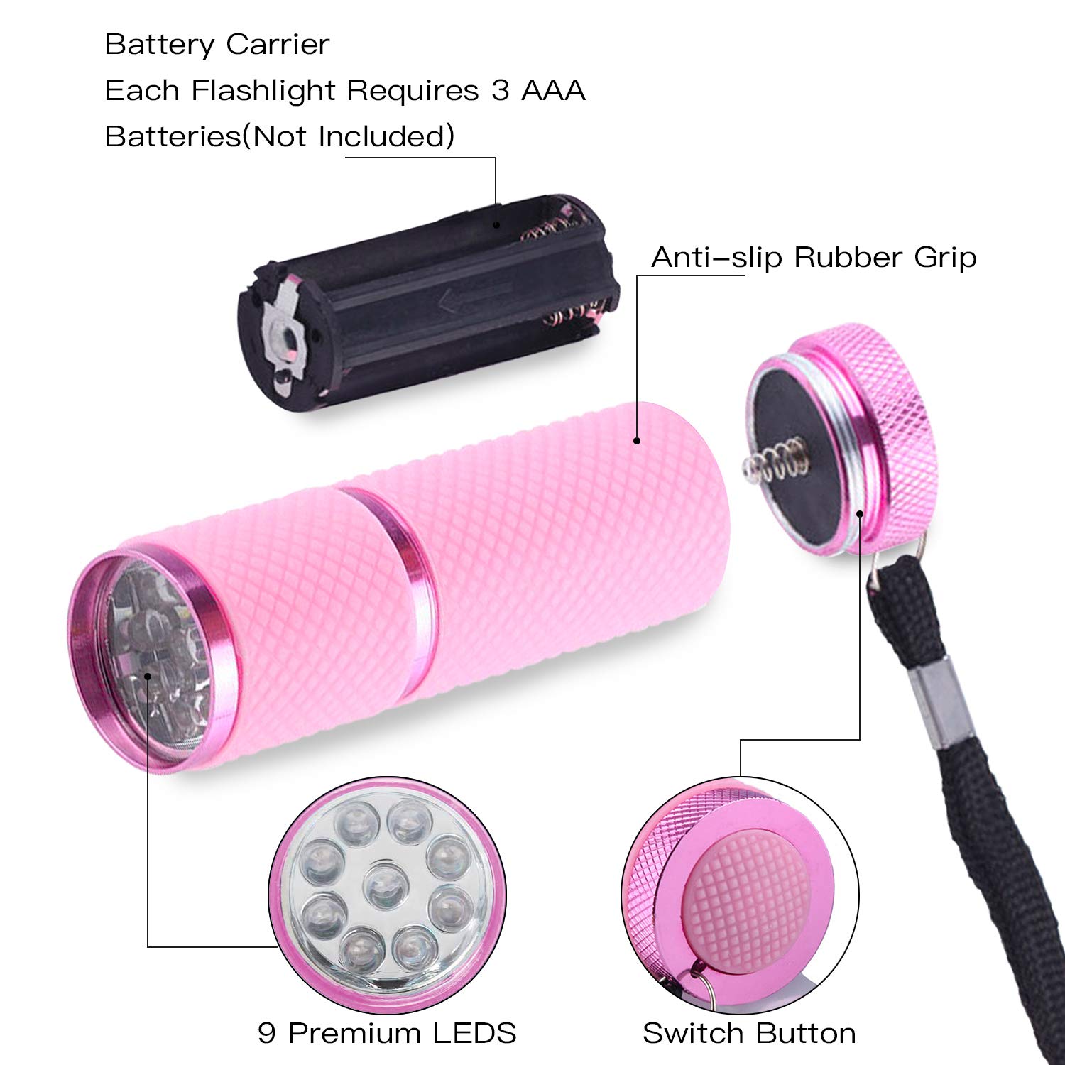 Rocutus Led Flashlight,4 Pack Small Glow Flashlights Mini Led Flashlights Rubber Coated Flashlights With 9 Led Lights,Portable Handy Lights For Camping, Hiking, Indoor,Nail Gel Dryer