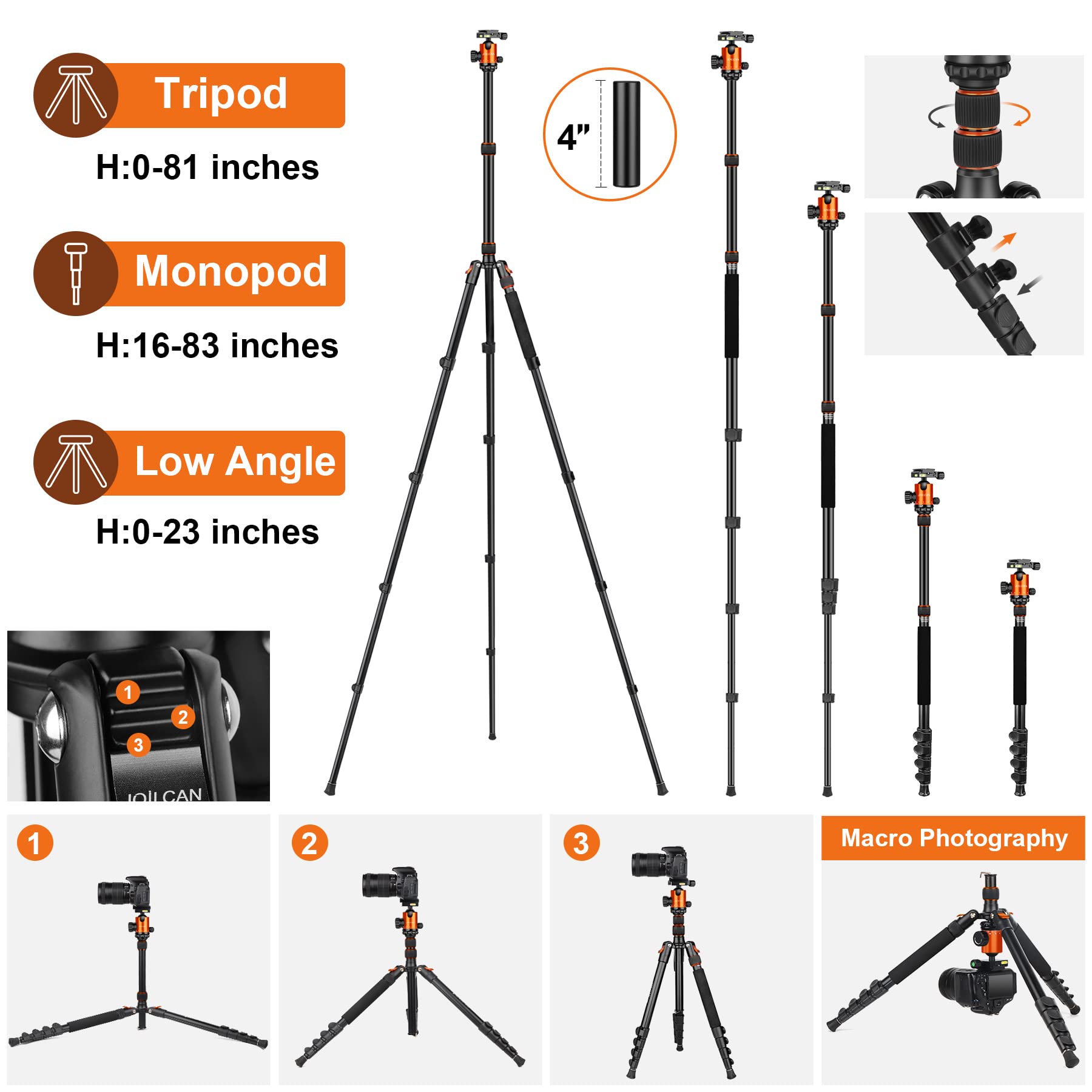 Joilcan Camera Tripod Replacement Accessories (Orange(Head))