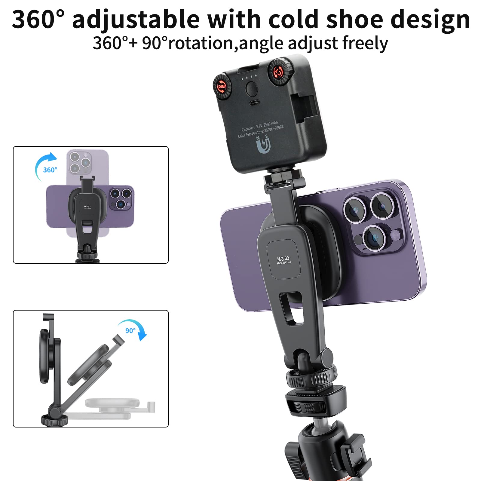 Vrig Express Mg-03 Magnetic Phone Tripod Mount,Tripod Mount For Magsafe W Cold Shoe For Iphone 14.13.12 Series,Magnetic Ring Compatible With All Phones & All Cases,360° Rotation,For Tripods,Cameras