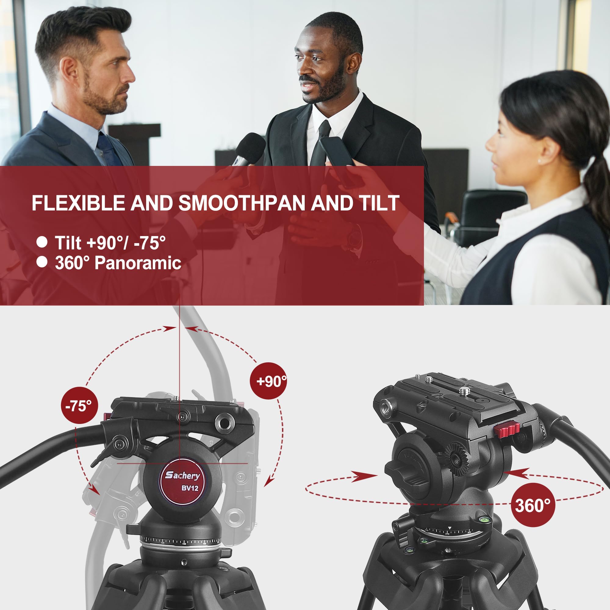 Sachery Heavy Duty Professional Video Tripod 72-Inch Aluminum Stand With 360 Degree Fluid Head - Max Load 22 Lbs / 10 Kg - Two Qr Plates 11.3 And 14 Cm For Canon Nikon Dslr Camcorders Camera