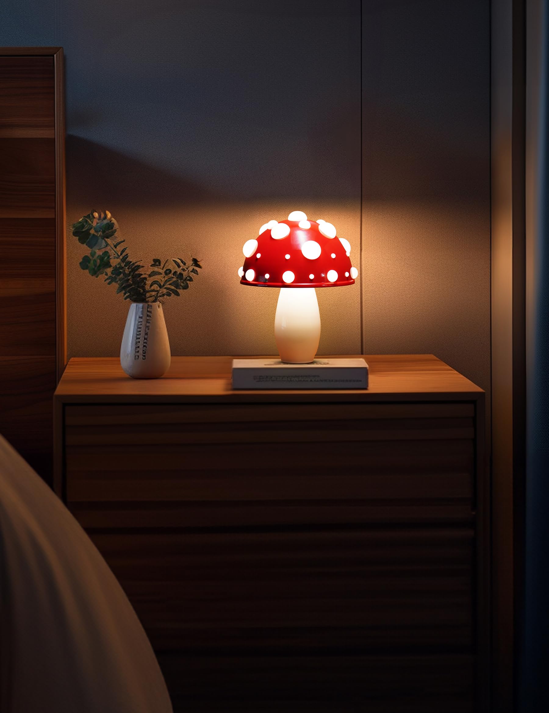 Nihome Mushroom Led Table Lamp, Adjustable Warm & White Lighting Child-Safe Touch-Controlled Brightness For Bedroom, Living Room & Office Decor, Includes 2 Bulbs For Customizable Ambiance (White Base)