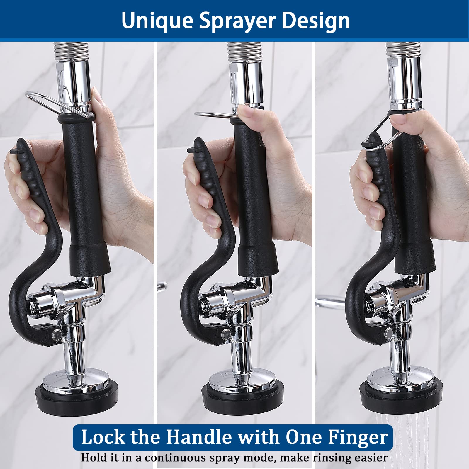 Agahpay Commercial Sink Faucet With Sprayer, 8 Inch Center Wall Mount Kitchen Faucet With 12” Swing Spout 36” Height Compartment Sink Faucet For Restaurant Industrial, Chrome Polished