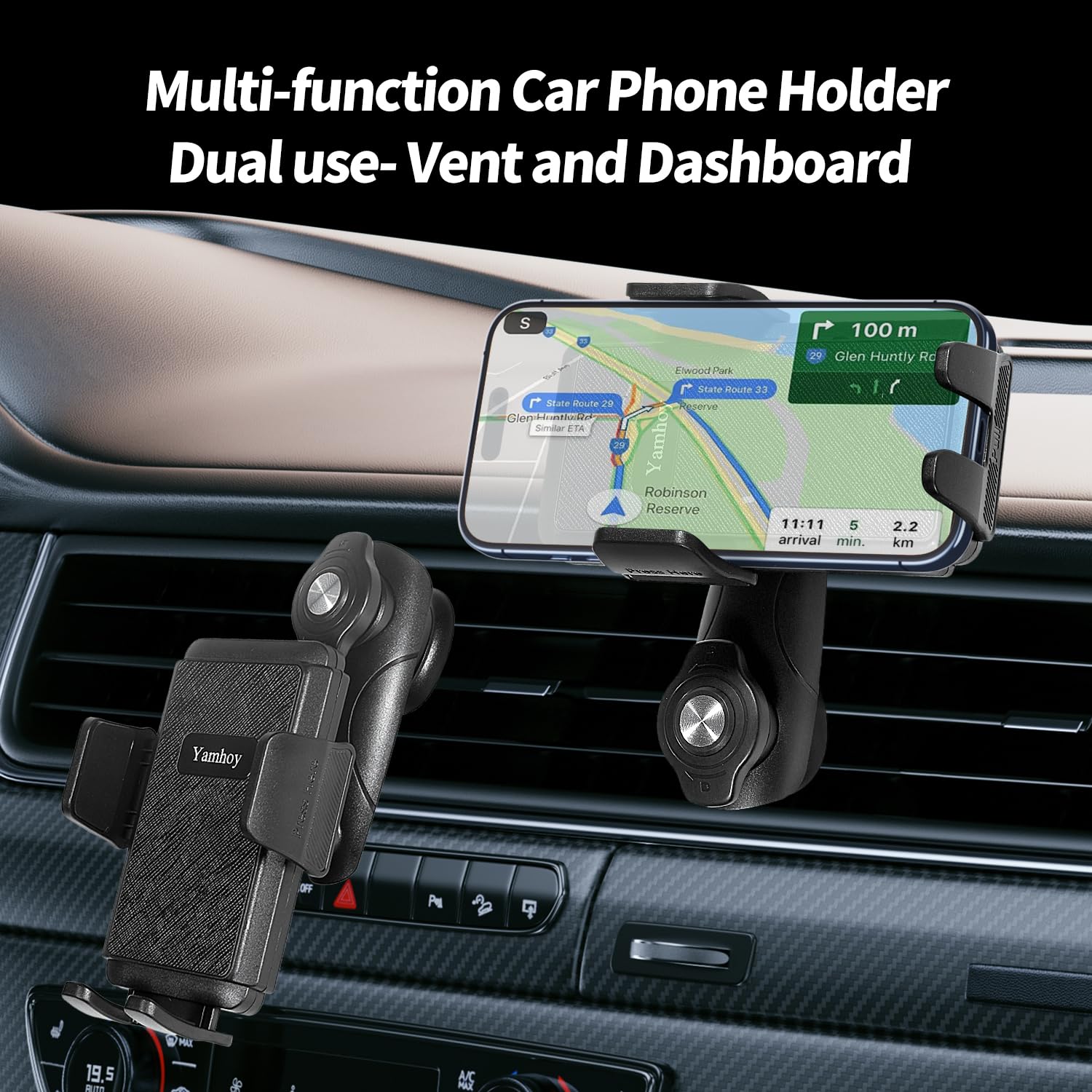 Yamhoy Car Phone Holder Mount Dashboard And Air Vent Cell Phone Car Mount 360 Degree Rotation Multifunctional Design Hands  Fit For All Smartphones
