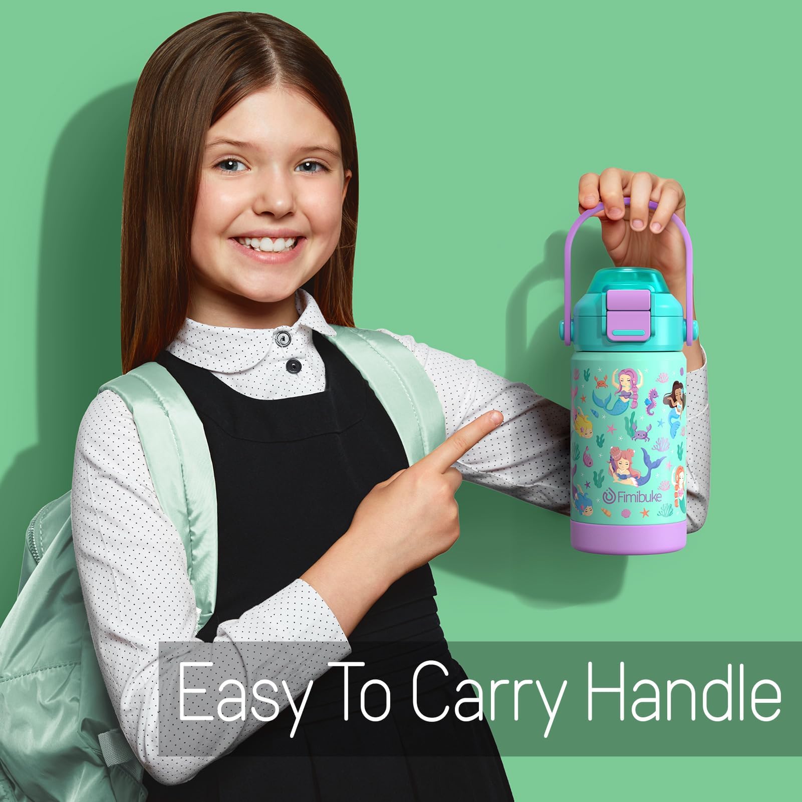 Fimibuke Kids Insulated Water Bottle With Pop-Open Straw & Spout 2-In-1 Lid, 14Oz Leak Proof 18/8