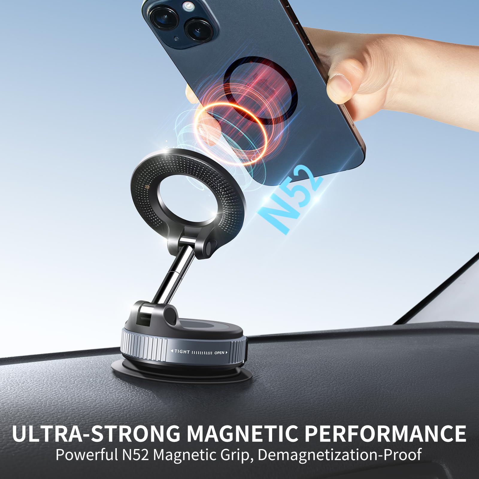 Ilkcc Vacuum Suction Magnetic Phone Holder,   Vacuum Suction Cup Mount For Magsafe, 360° Adjustable Foldable Portable Magnetic Car Phone Stand For Cars/Gyms/Mirrors/Smooth Surface (Black)