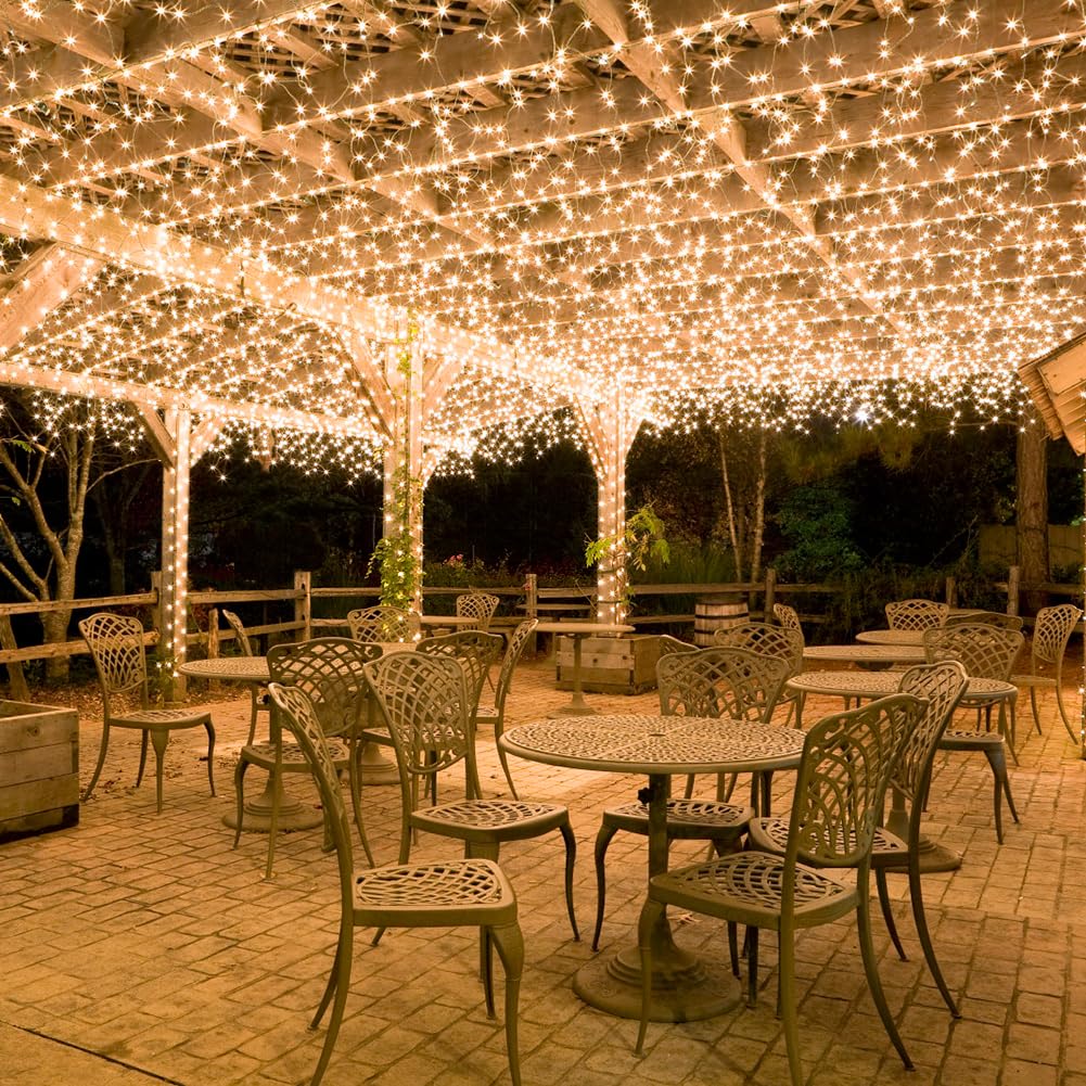 Zeluxdot Solar String Lights Outdoor,100Ft 300 Leds Solar Fairy Lights,Waterproof Solar Light For Outside 8 Modes Button Controlled For Patio Gardens Backyard Tree Wedding Christmas,Warm White
