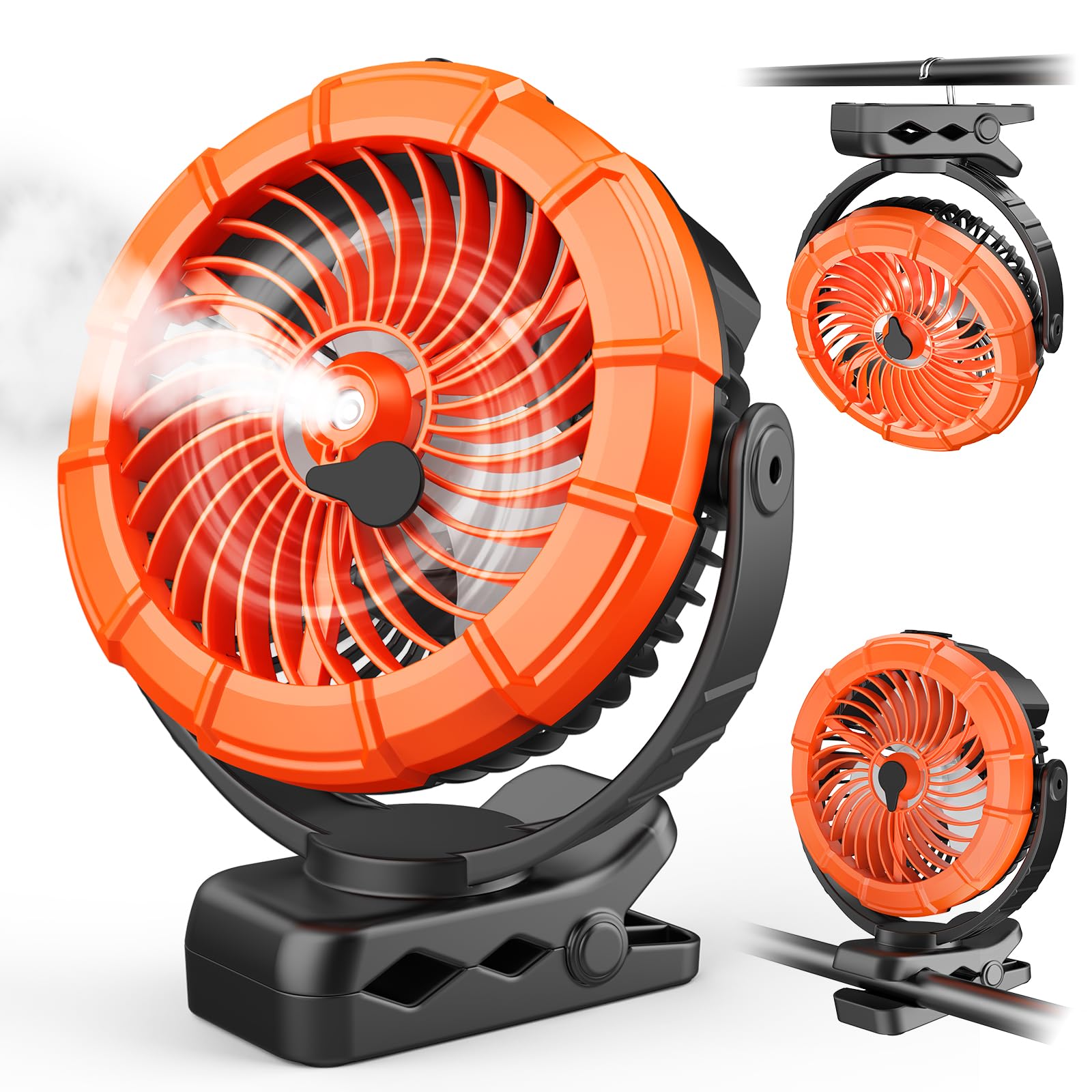 Ausic clip-on misting fan with 100ml capacity, mist & LED features, rechargeable 5200mAh battery for outdoor use