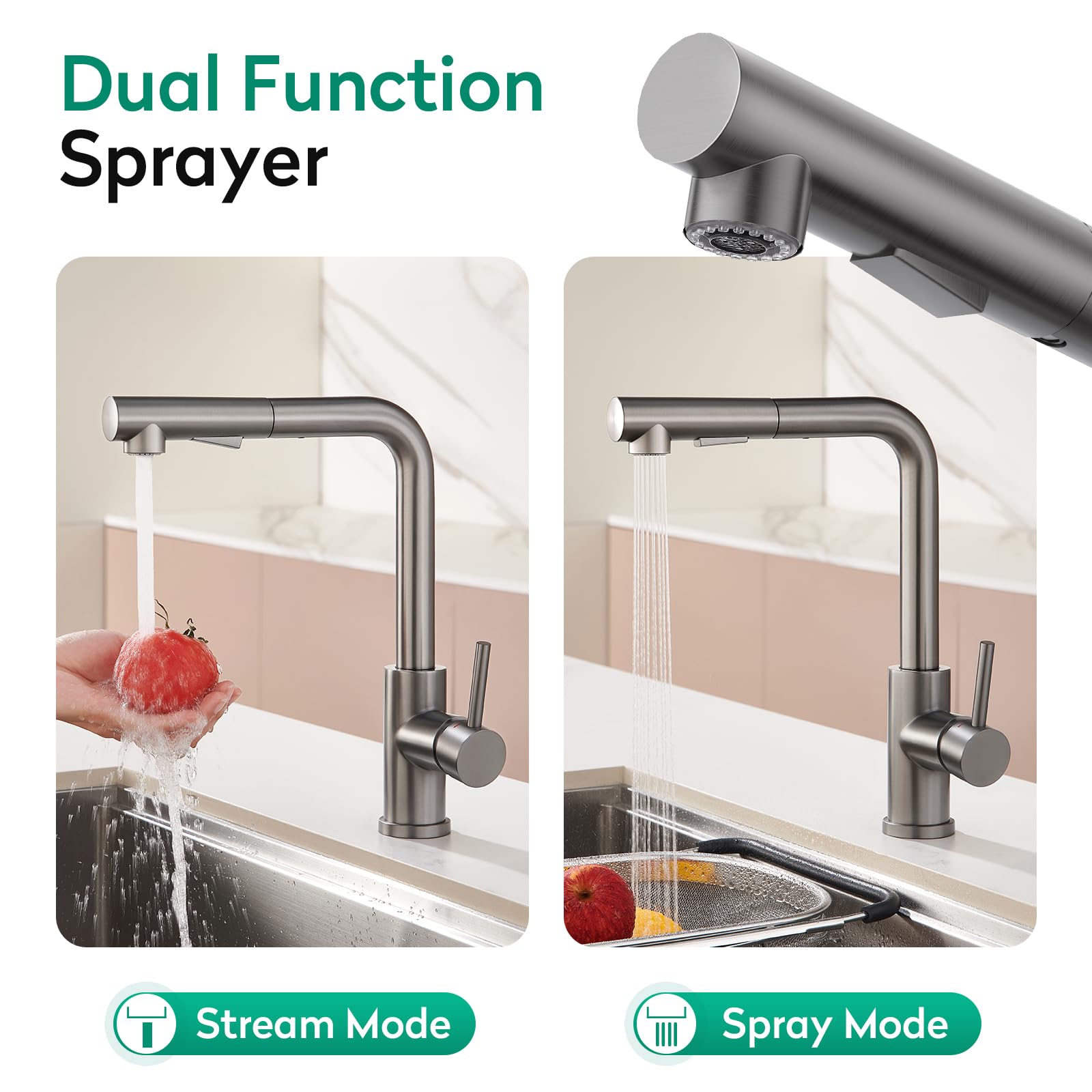 Crea Kitchen Faucets, Grey Kitchen Faucet With Pull Down Sprayer,Stainless Steel Kitchen Faucet 3 Hole,Single Handle Bar Sink Faucet 1 Hole,Rv Kitchen Sink Faucet For Campers,Bar Faucet