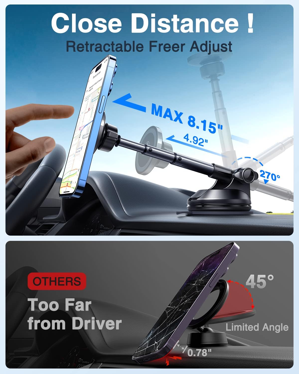 Vanmass [Military-Grade]For Magsafe Car Mount [  Strongest Magnets] Magnetic Phone Holder Suction Cell Stand For Dashboard Windshield Vent,Truck Cradle For Iphone 16 15 14 13 12 11 Android