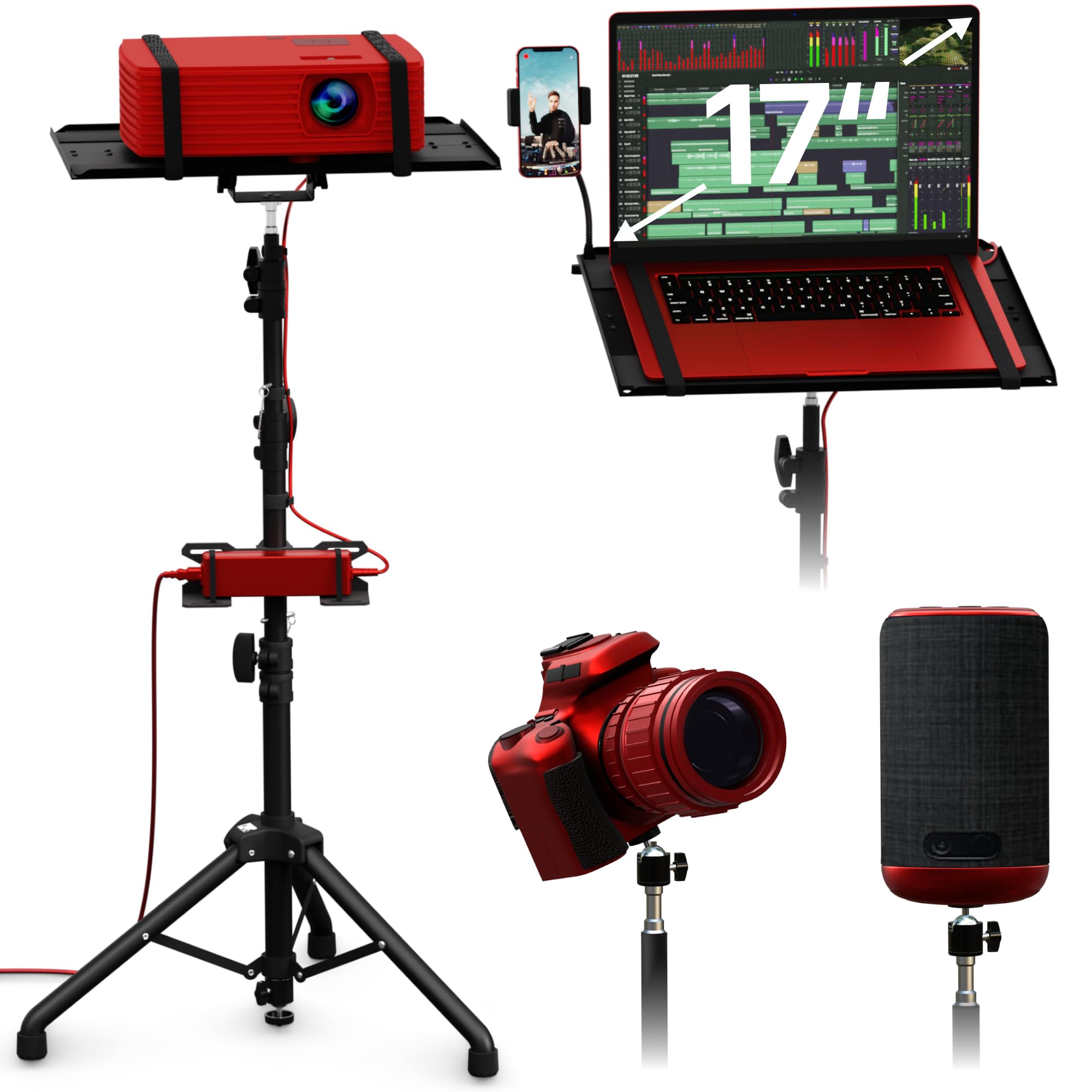 Propvue Projector Tripod Stand, Height Adjustable 26" To 59" & Floor Projector Stand, Portable Laptop, Camera & Light & Ball Head - Well-Made, Easy-To-Adjust, Dj Rack & Music Or Movie