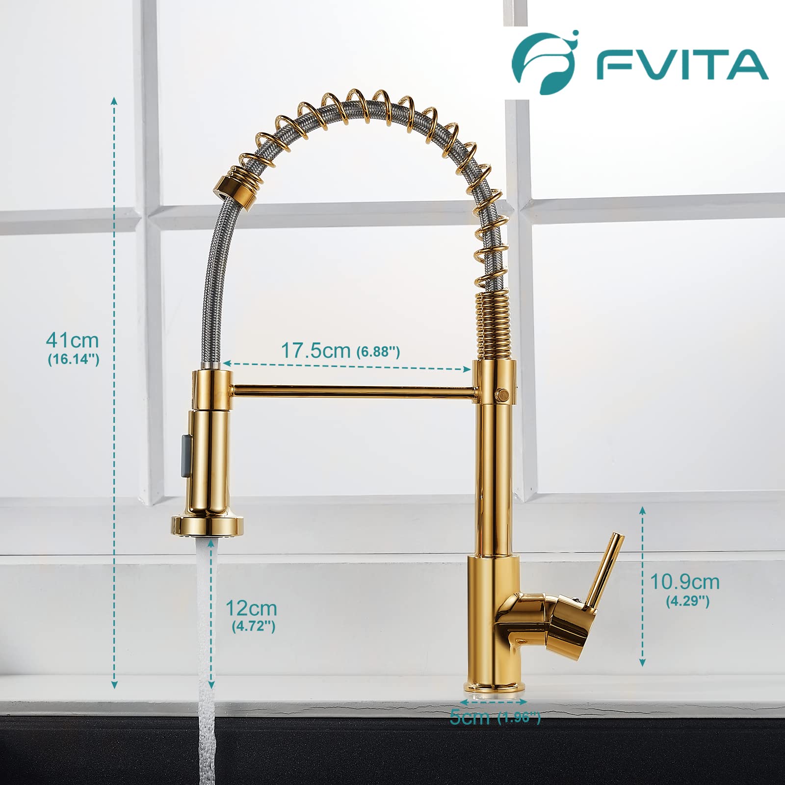 Fvita Kitchen Faucet With Pull Down Sprayer Polished Gold Kitchen Sink Faucet Single Handle Spring Single Hole Faucet For Kitchen Sink