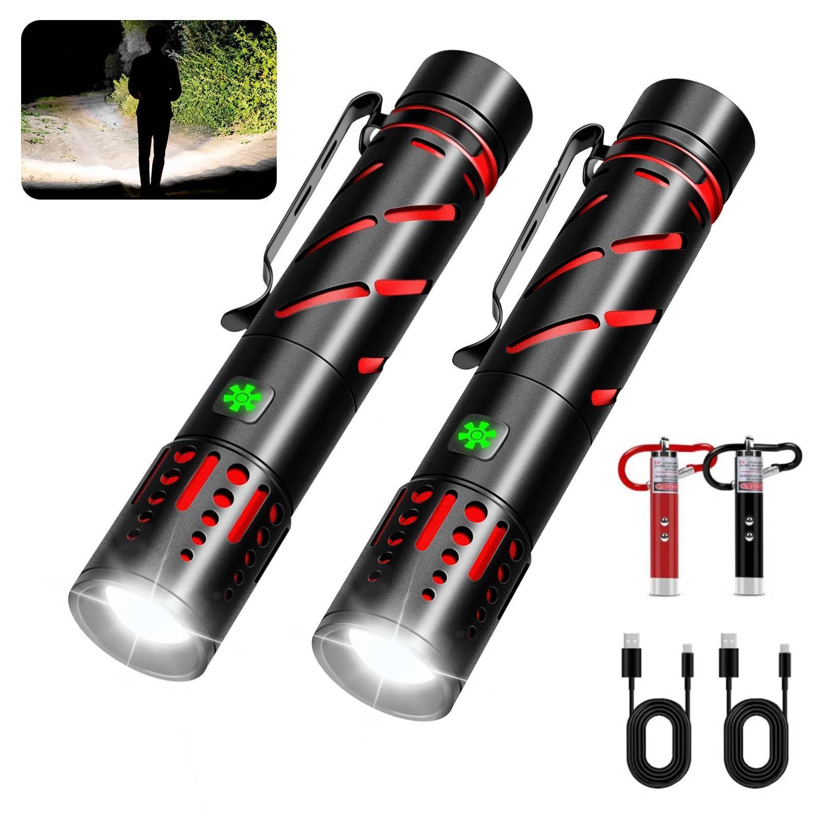 Xlentgen Rechargeable Flashlights High Lumens 20000 Lumens, 2Pack Super Bright Small Tactical Flashlight, Powerful Edc Handheld Flash Lights 3 Modes Zoomable Waterproof For Camping Hiking Emergency (S-2Pack)