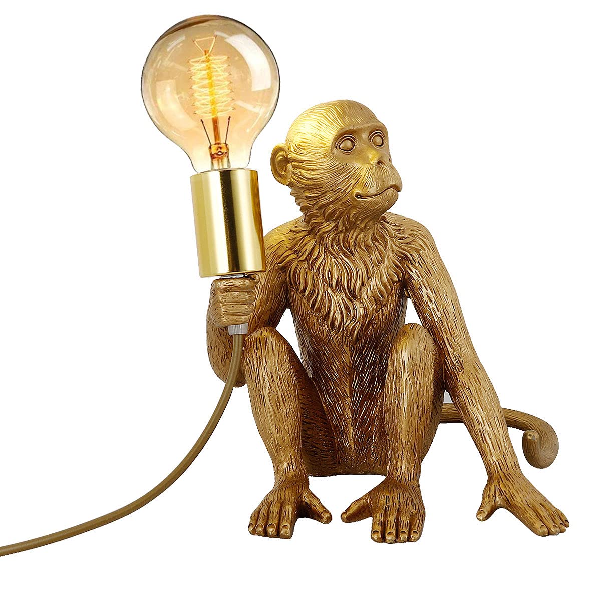Jorunhe Bedside Table Lamp, Resin Monkey Table Lamp, Creative Desk Lamp Lighting Fixture For Living Room, Bedroom, Office, And College Dorm (Gold)