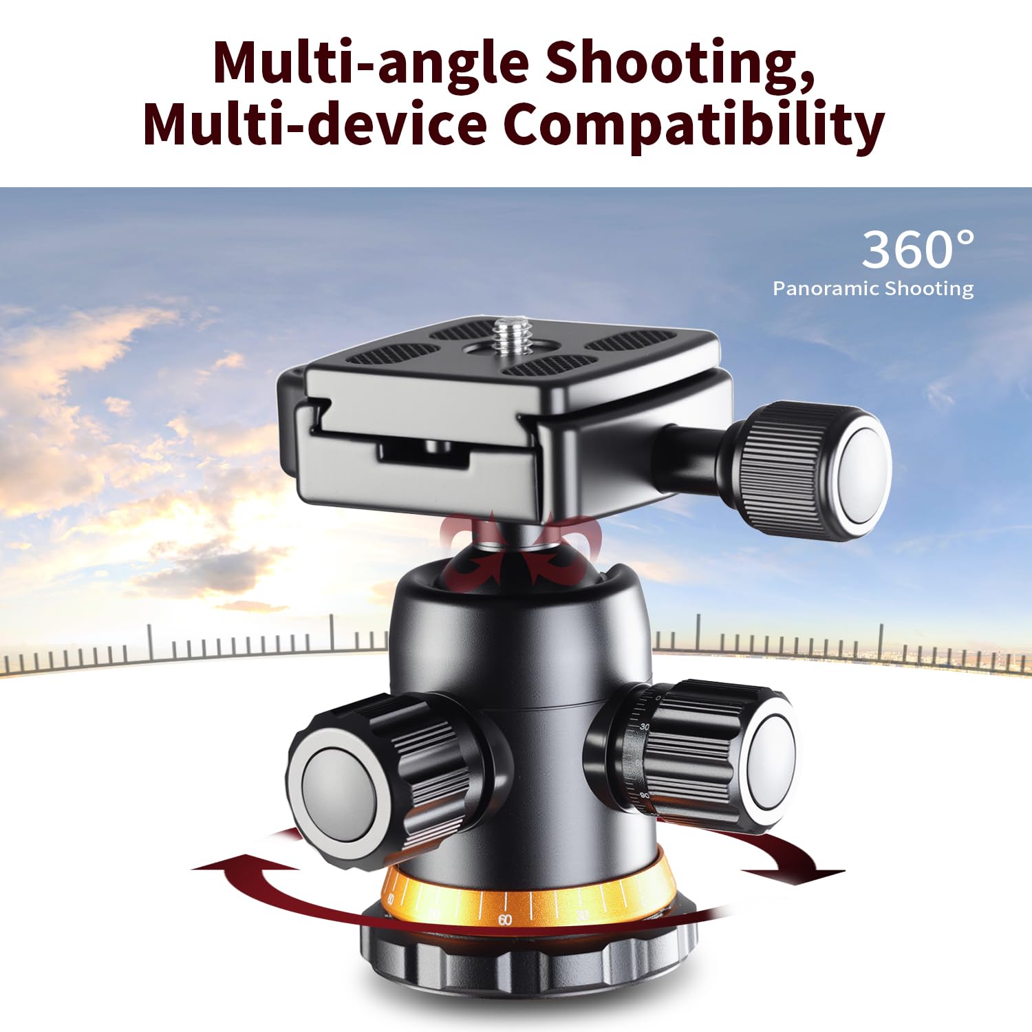 Minicor Tripod For Camera, 63" Aluminum Tripod For Dslr Camera With Ball Head And Quick Release Plate And Bag, Detachable Monopod For Camcorder, Load Up To 8Kg/17.63Lbs,Gold