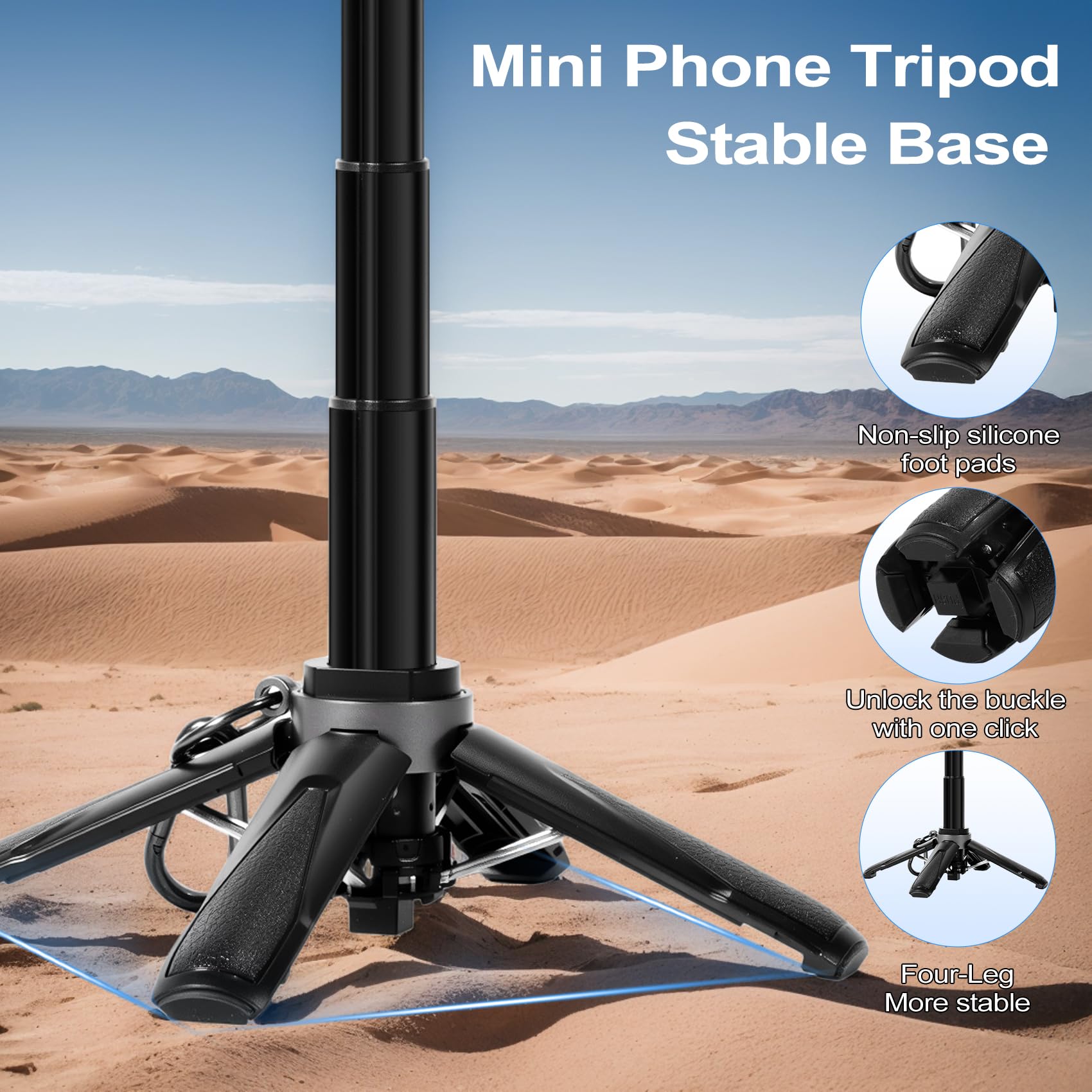 Davidlinlin 3-In-1 Mini Phone Tripod, Selfie Stick And Phones Holder, Tripods Phone With Remote Control, Lightweight Travel Tripod With 2 Lights, Compatible With 4-7 Inch Ios/Android Phones
