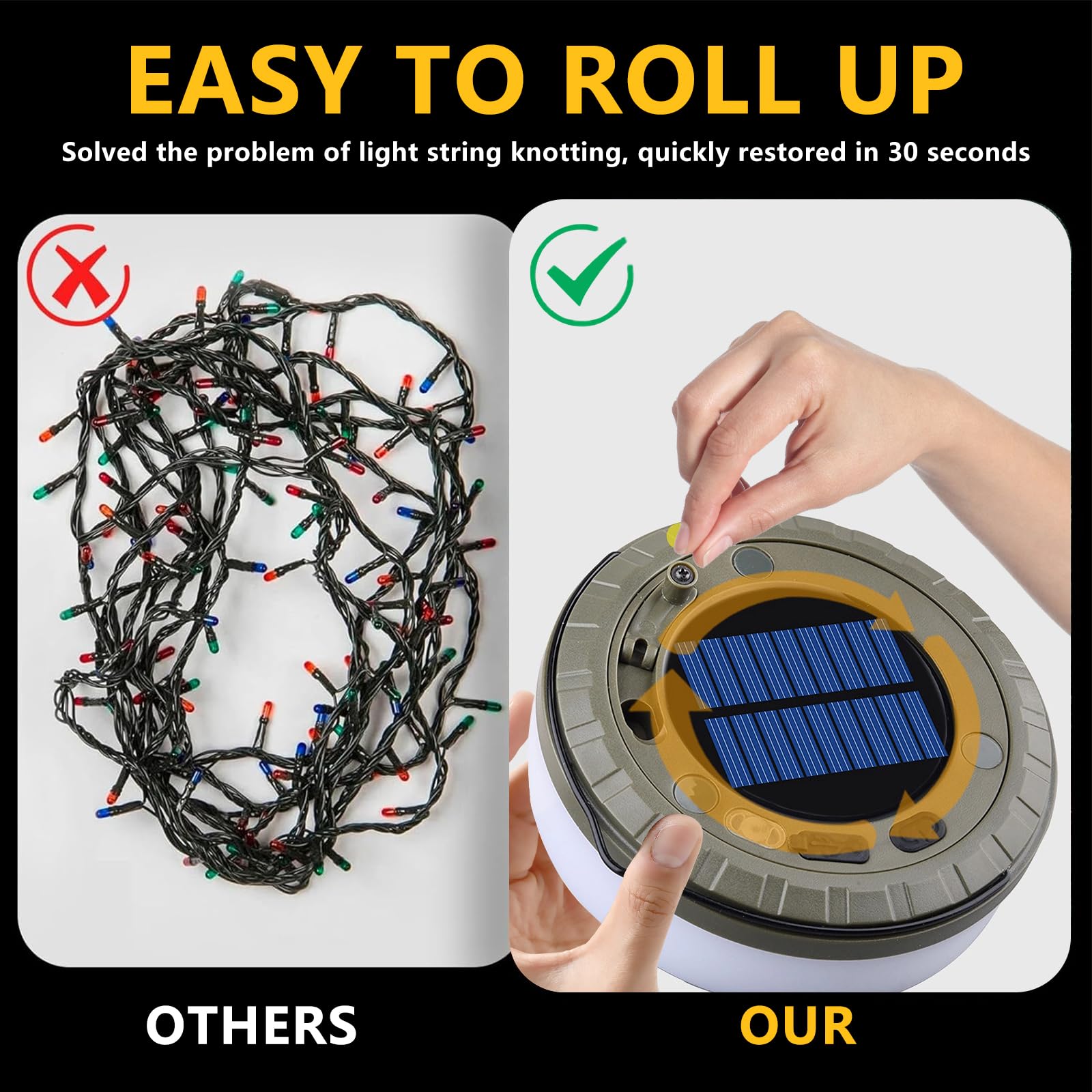Yavozokl Rechargeable Solar Camping Lights - 32.8Ft Waterproof Led String Lights With 5 Modes, Quick 30S Recovery, Easy Roll-Up For Tents, Patios, Festivals,Enhances Camping Atmosphere