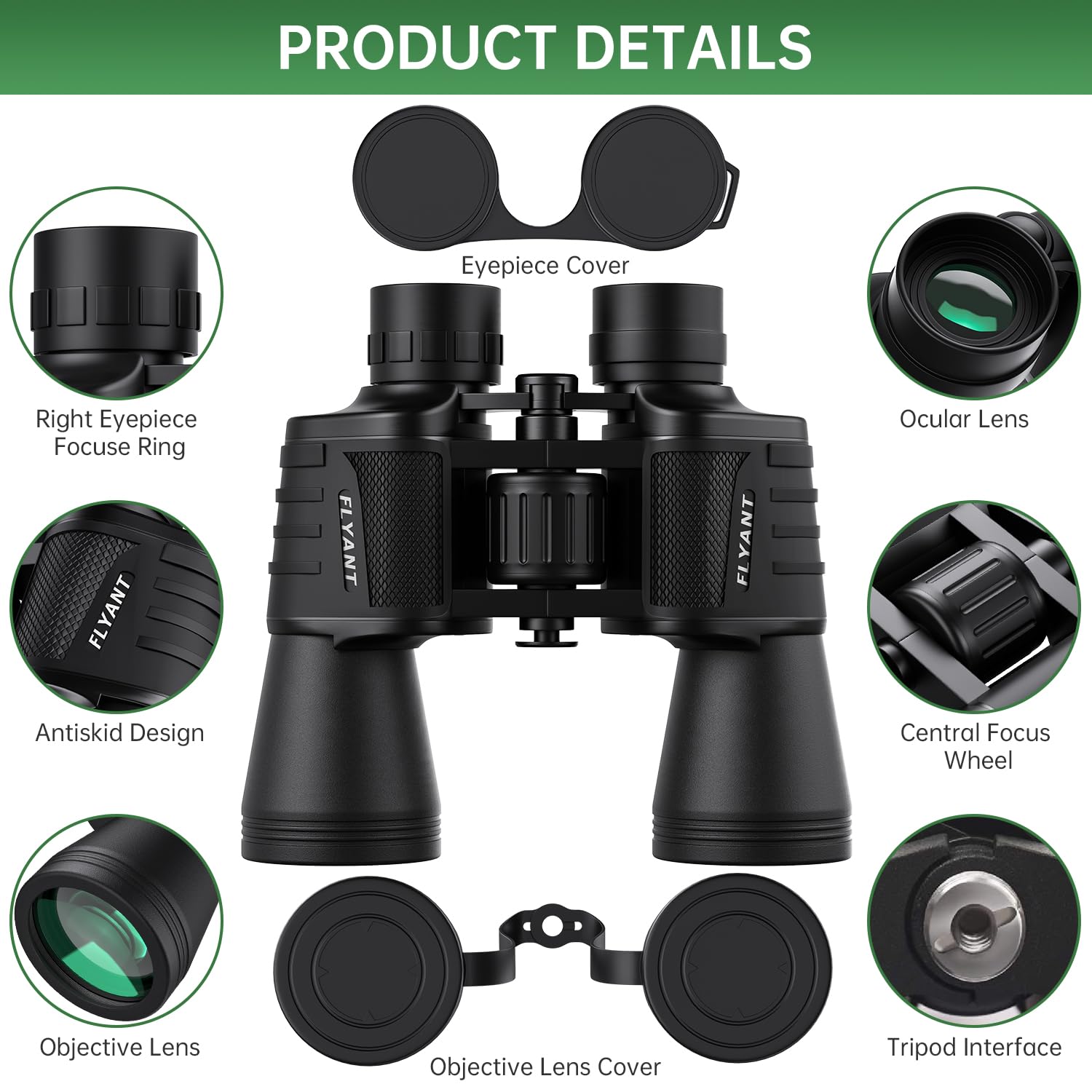 Flyant 20X50 High Powered Binoculars For Adults, Waterproof Compact Binoculars With Low Light Vision For Bird Watching Hunting Football Games Travel Stargazing Cruise With Carrying Bag