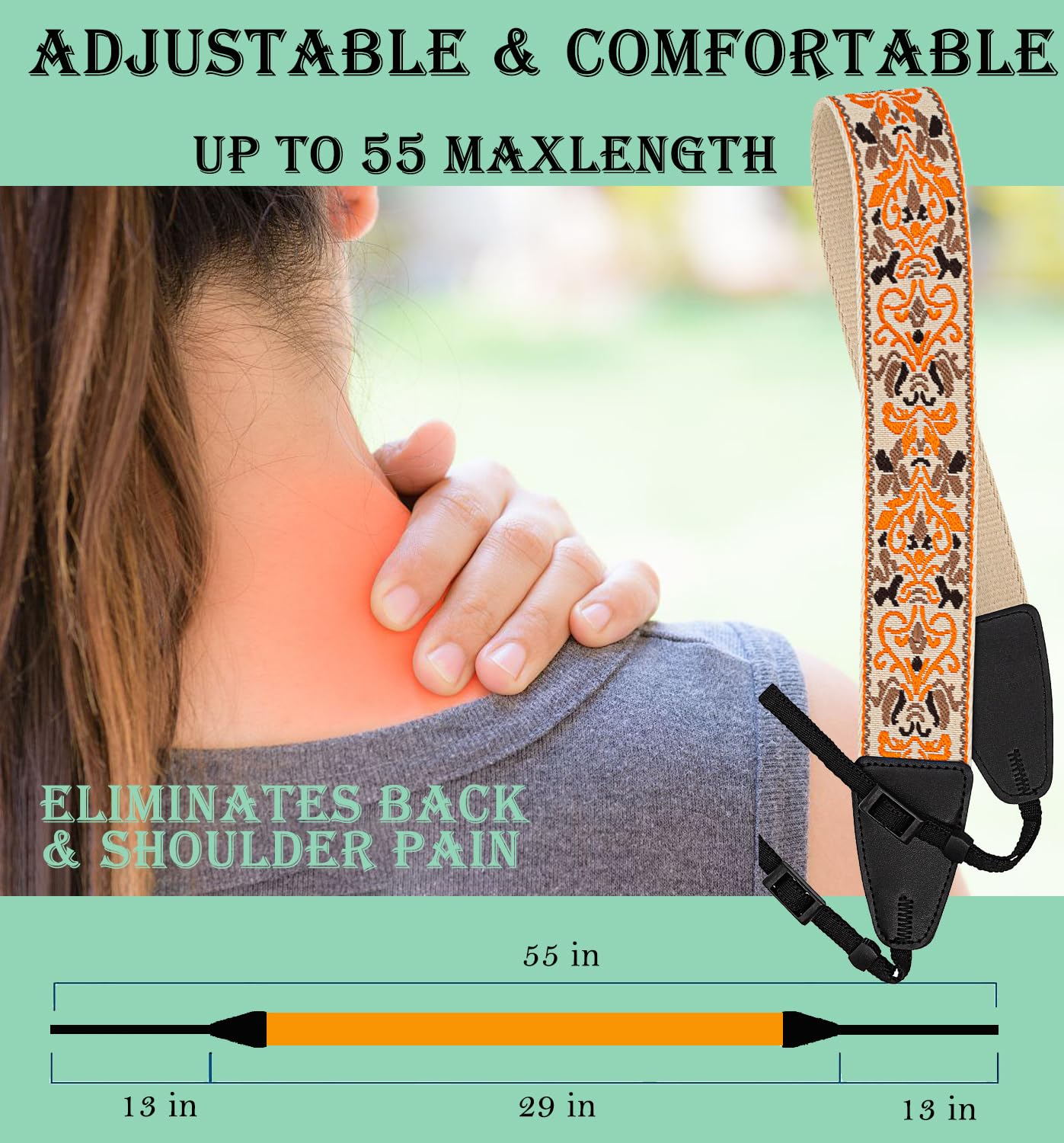 Eggsnow Camera Strap 2" Wide Jacquard Camera Straps, Binocular Strap Universal Shoulder Strap For All Dslr Cameras & Binoculars, Great  For Men Women Photographers (A1 - Orange Personality)