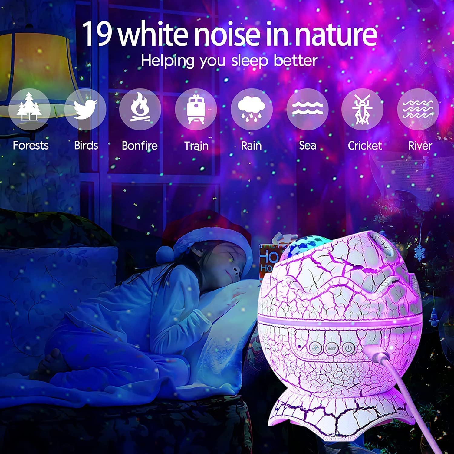 Varkda Dinosaur Egg Galaxy Star Projector Starry Light With Wireless Music Player, Night Light With White Noise, Nebula,Timer & Remote Control Best  & Decoration For Children'S And Adults' Bedroom