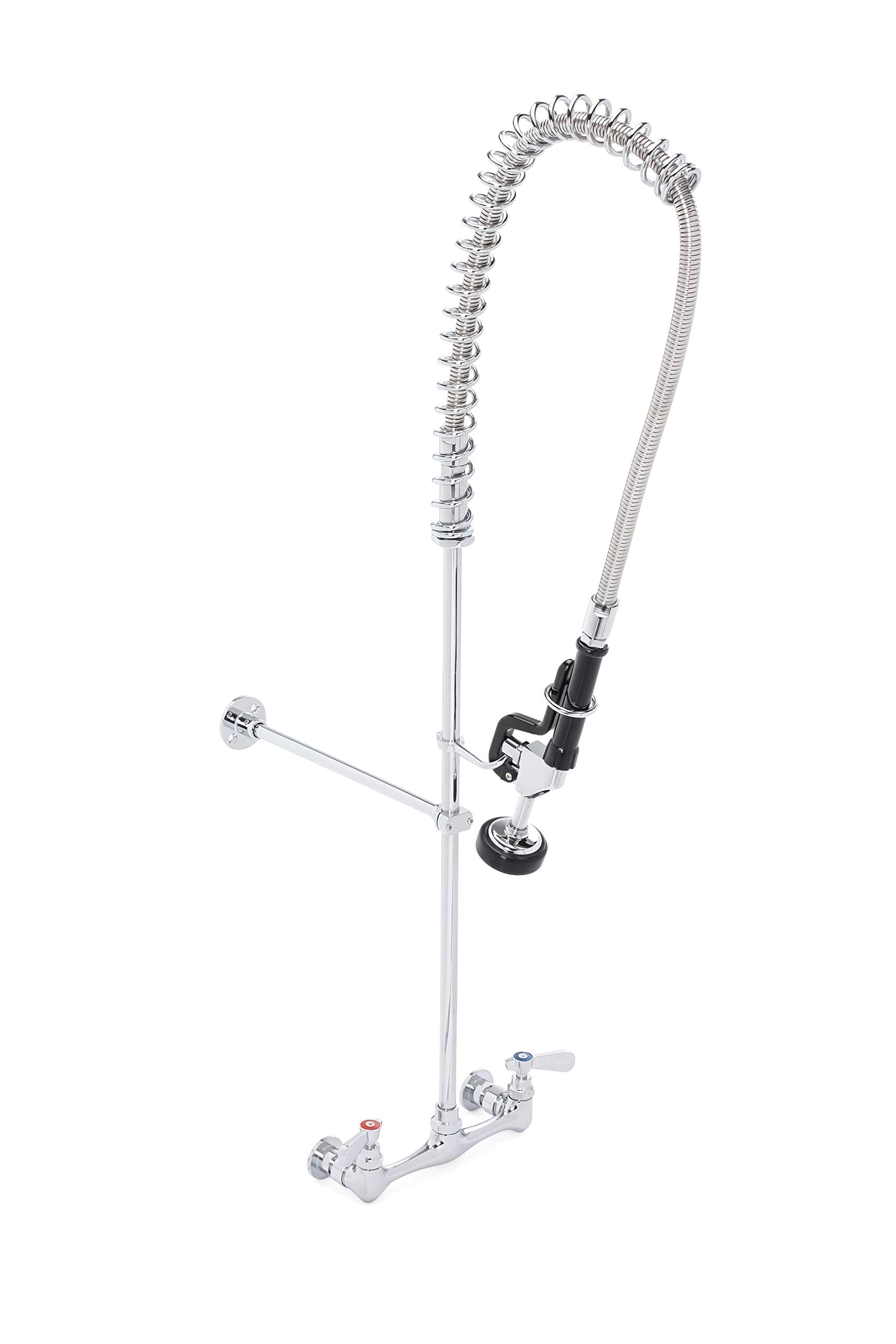 Durasteel Commercial Kitchen Sink Pre-Rinse Faucet - 38" Height 8" Center No-Lead Wall Mount Industrial Faucet W/ Pull Down Pre-Rinse Sprayer - Nsf 