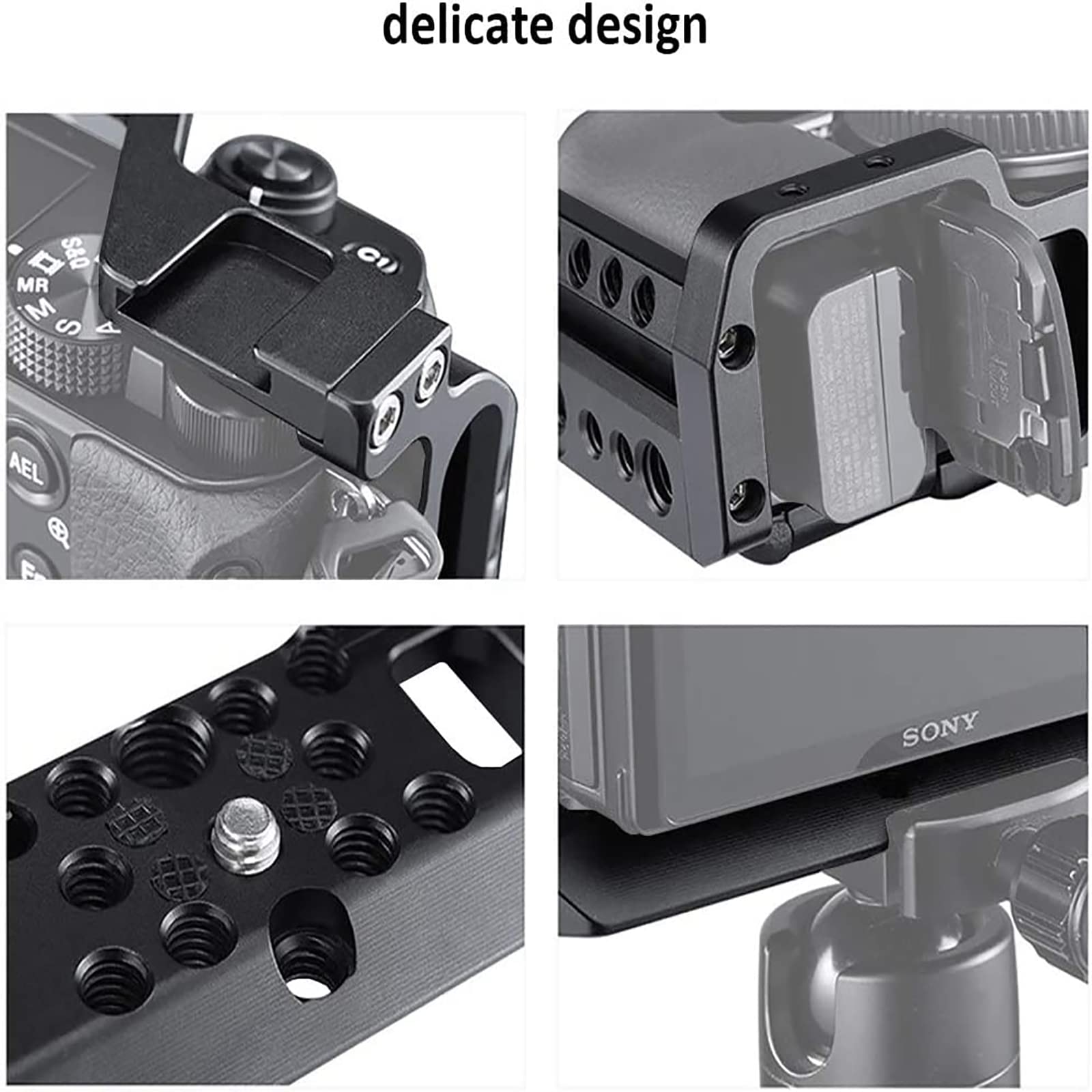 Easy Hood Camera Cage For Sony Alpha A6100 A6400 A6300 A6500 A6000, Aluminum Vlogging Video Shooting Rig Stabilizer With 1/4" 3/8" Mounting Points And Cold Shoe For Mic Monitor Fill Light