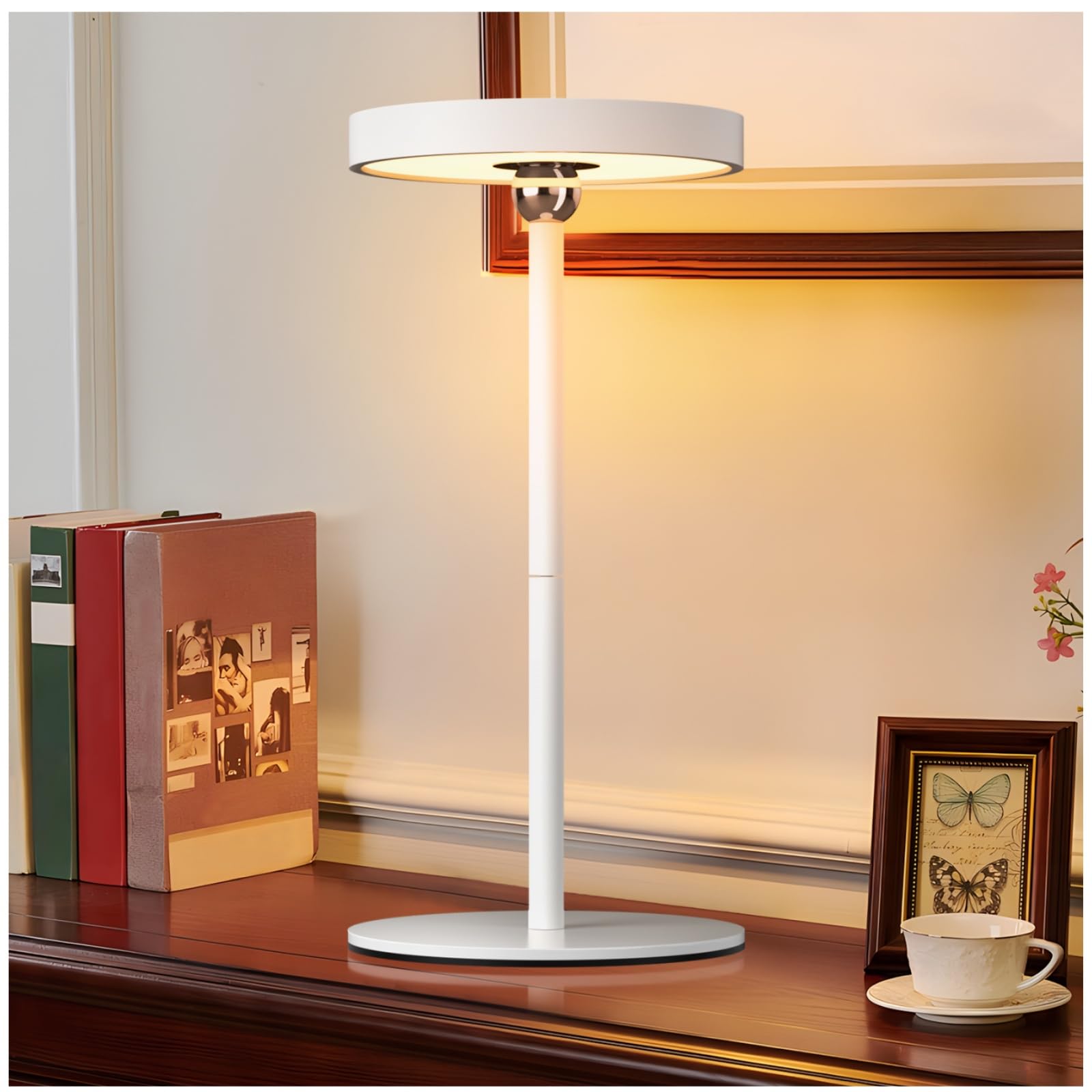 Senwow Led Cordless Table Lamp Rechargeable, Portable Touch Mirror Face Desk Lamp Battery Operated, 3 Color Stepless Dimming Outdoor Table Light For Patio/Restaurant/Bedroom/Dresser(White)