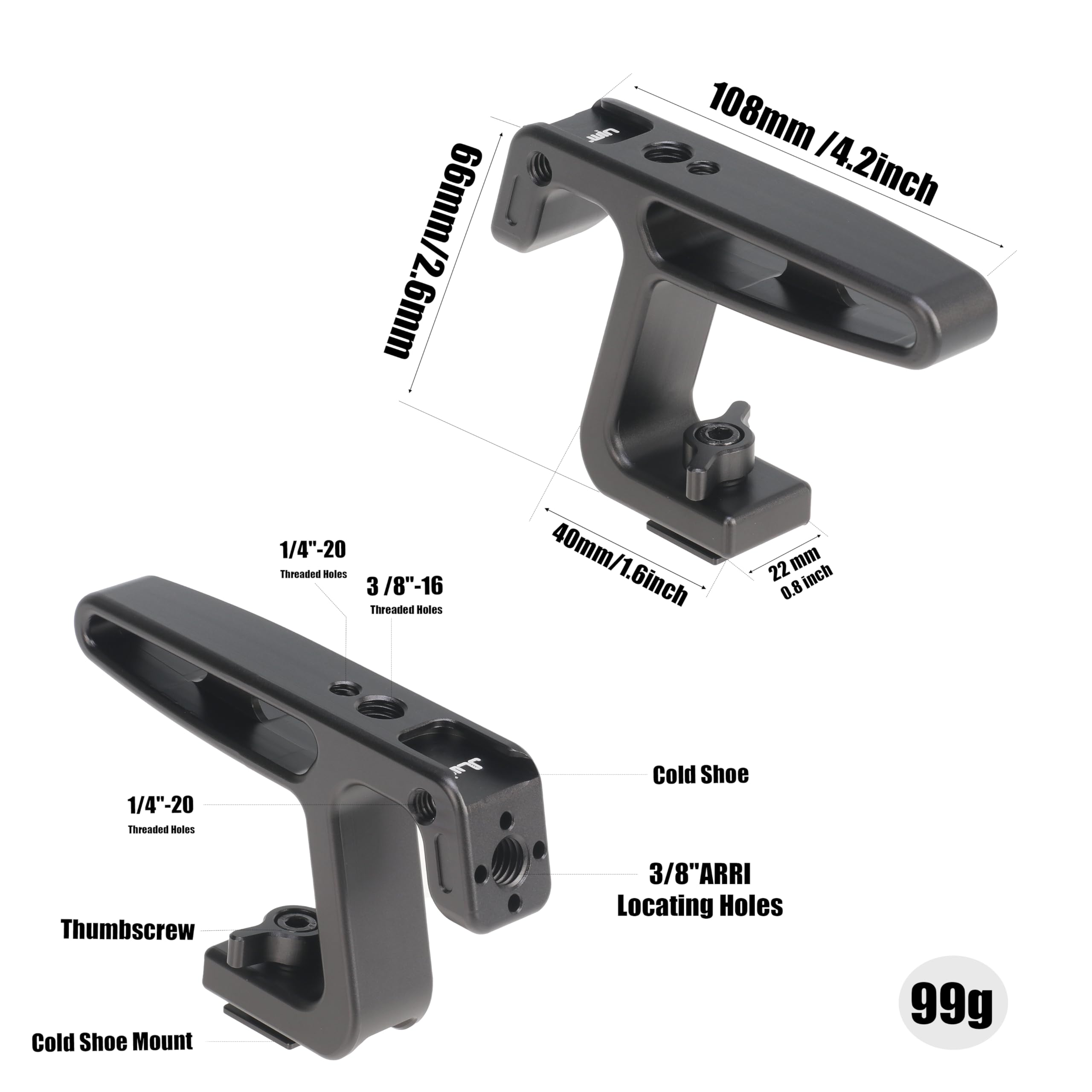 Focusfoto Mini Top Handle With Cold Shoe Mount For Lightweight Vlogging Cameras, Camera Cage Rig, Mini Top/Side Handle Grip With Cold Shoe Mount & 1/4"-20 & 3/8"-16 Locating Holes For Arri Type