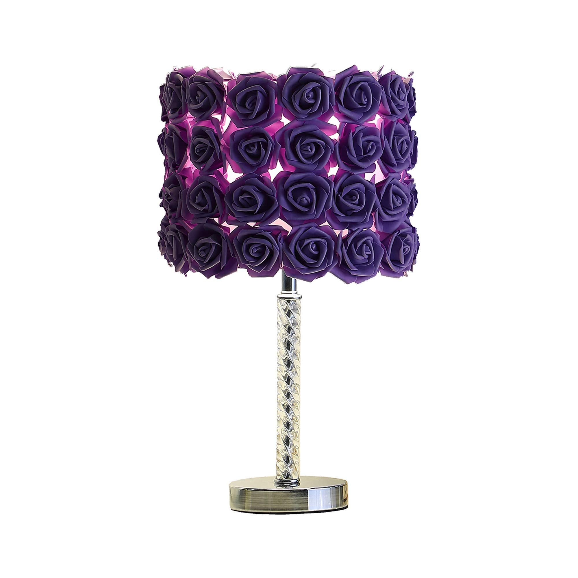 Benzara Benjara Bm231815 Bloom Roses Drum Shade Table Lamp With Twisted Acrylic Base, Purple