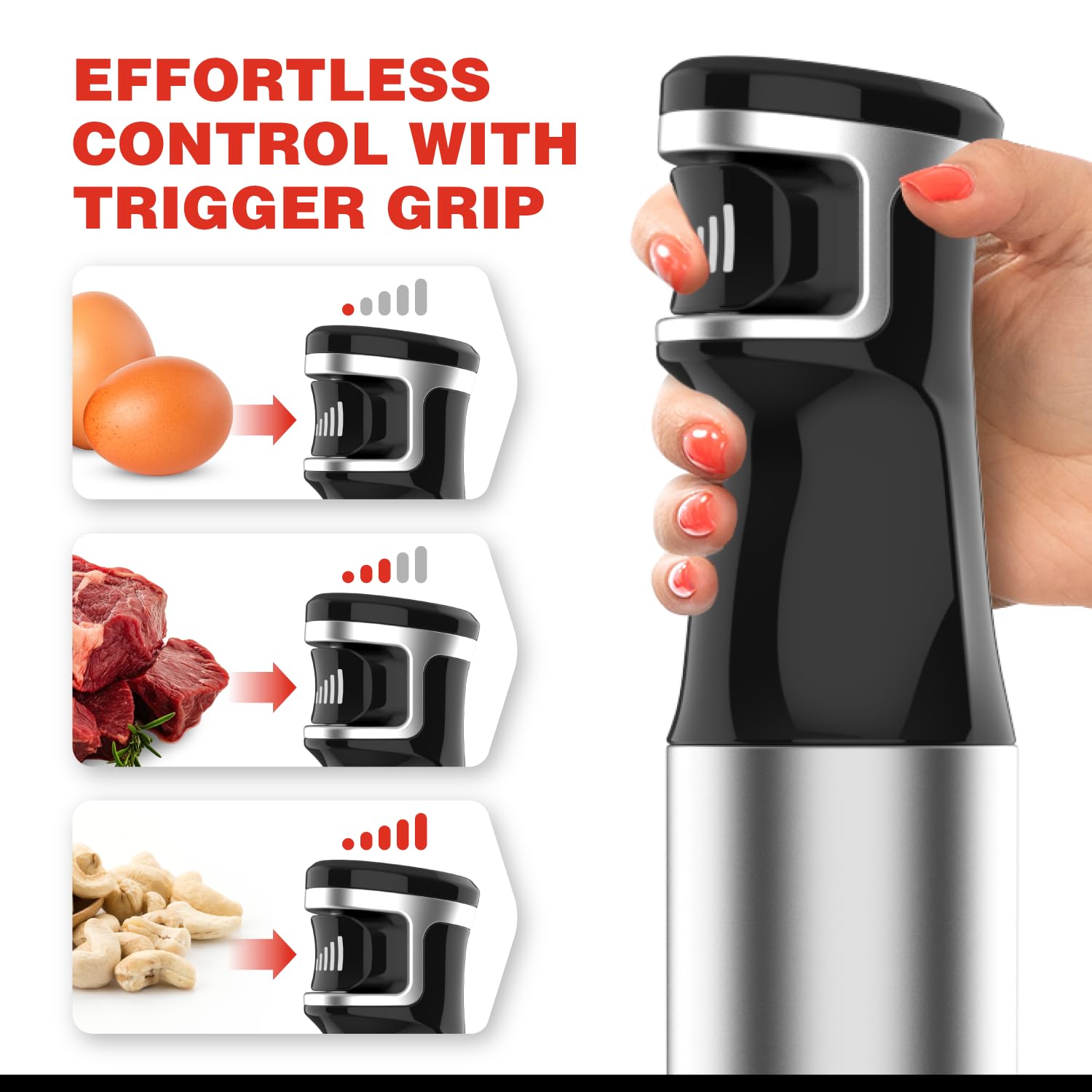 Gearwiz 1100W Corded Hand Blender – 6-In-1 Stick Blender – Variable Speed Immersion Blender With Titanium Blades – Corded Blender With Whisk Chopper Frother Storage Holder & Silicone Cover