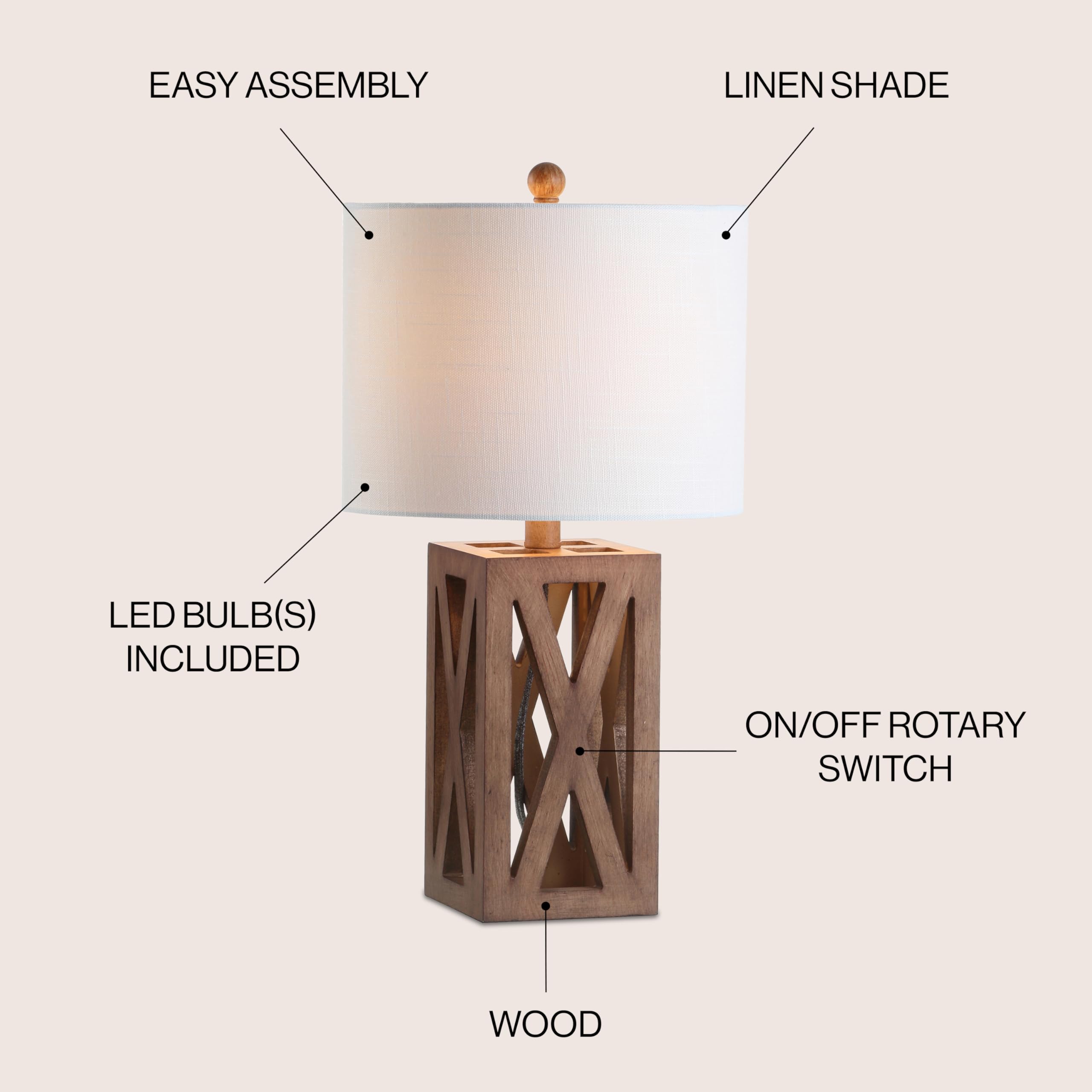 Jonathan Y Jyl1062A Stewart 21.5" Wood Led Table Lamp Industrial French Country Rustic Bedside Desk Nightstand Lamp For Bedroom Living Room Office College Bookcase Led Bulb Included, Brown