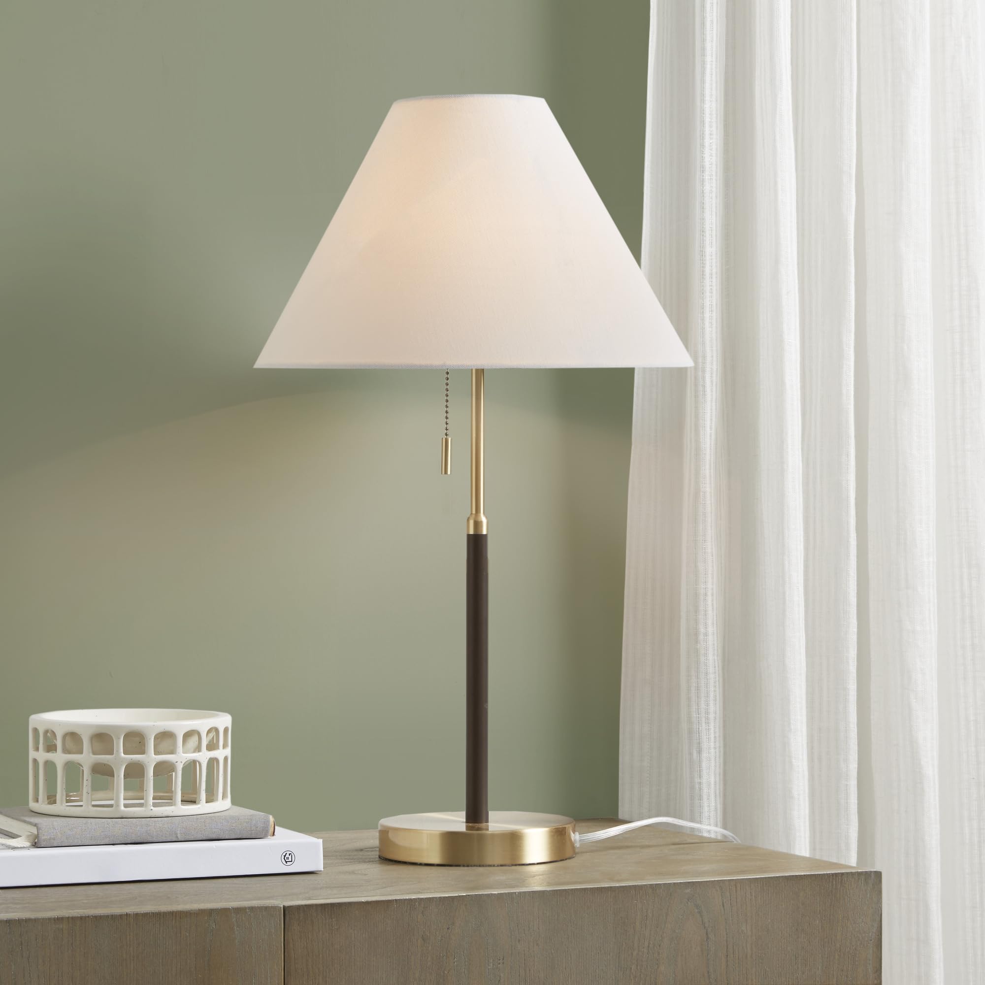 Ink+Ivy Table Lamp - Mid-Century Two-Tone Gold Nightstand Bedside Lamp, Chic Study Lamp, Clear Polarized Cord, Pull Chain Swtich, Bromley Lamp Décor Empire Fabric Shade, 23.5" H Gold/Brown