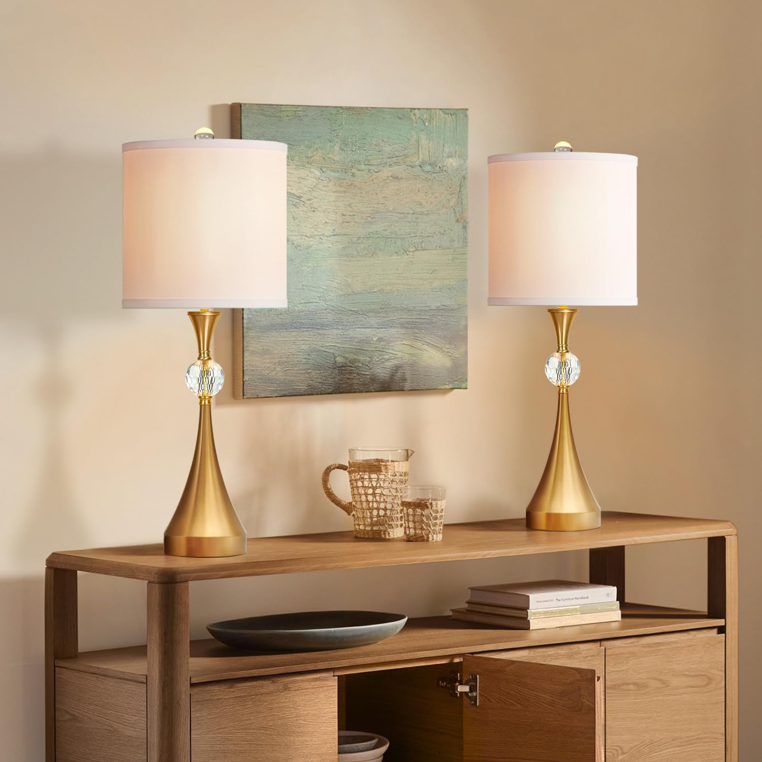Lampworks 26'' Tall Table Lamp For Living Room Set Of 2, Bedside Table Lamp With 2 Usb Ports For Bedroom, 3-Way Dimmable Nightstand Lamps For End Table, Hallway, Entryway, Dining Room