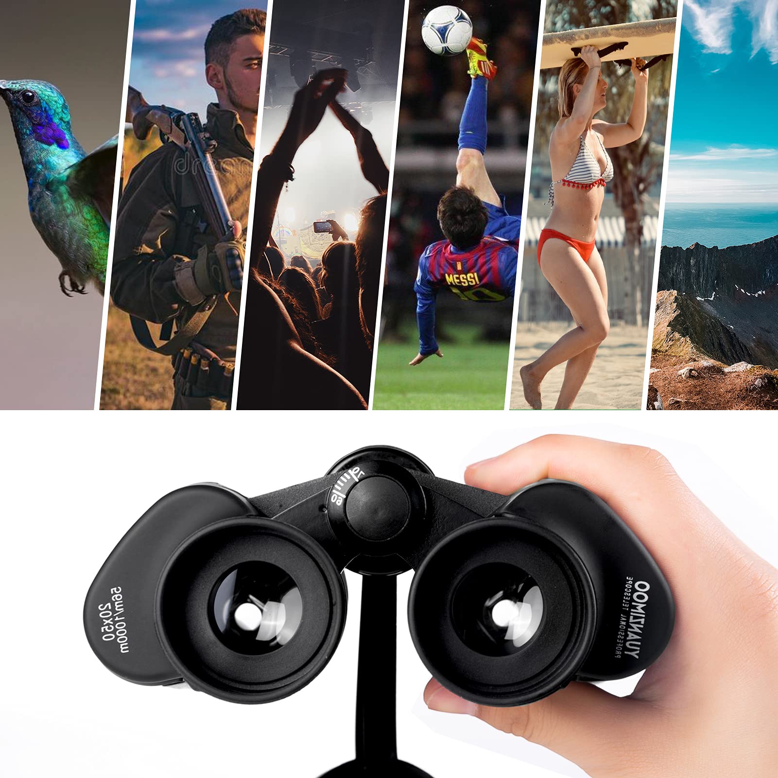 Yuanzimoo 20X50 Hd Binoculars For Adults With  Phone Adapter Waterproof High Power Professional Binoculars With Low Light Night Vision For Hunting Bird Watching With Case And Strap, Black