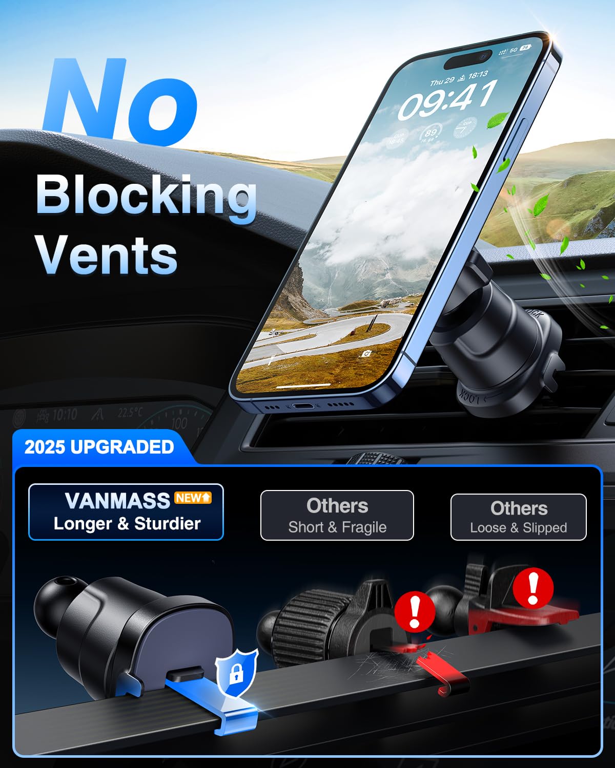 Vanmass For Magsafe Car Mount【  Top Magnet & Clip Hook】Magnetic Cell Phone Holder For Vent, Universal Cellphone Stand Truck Cradle Accessories For Iphone 16 15 14 13 12 11 Android Samsung